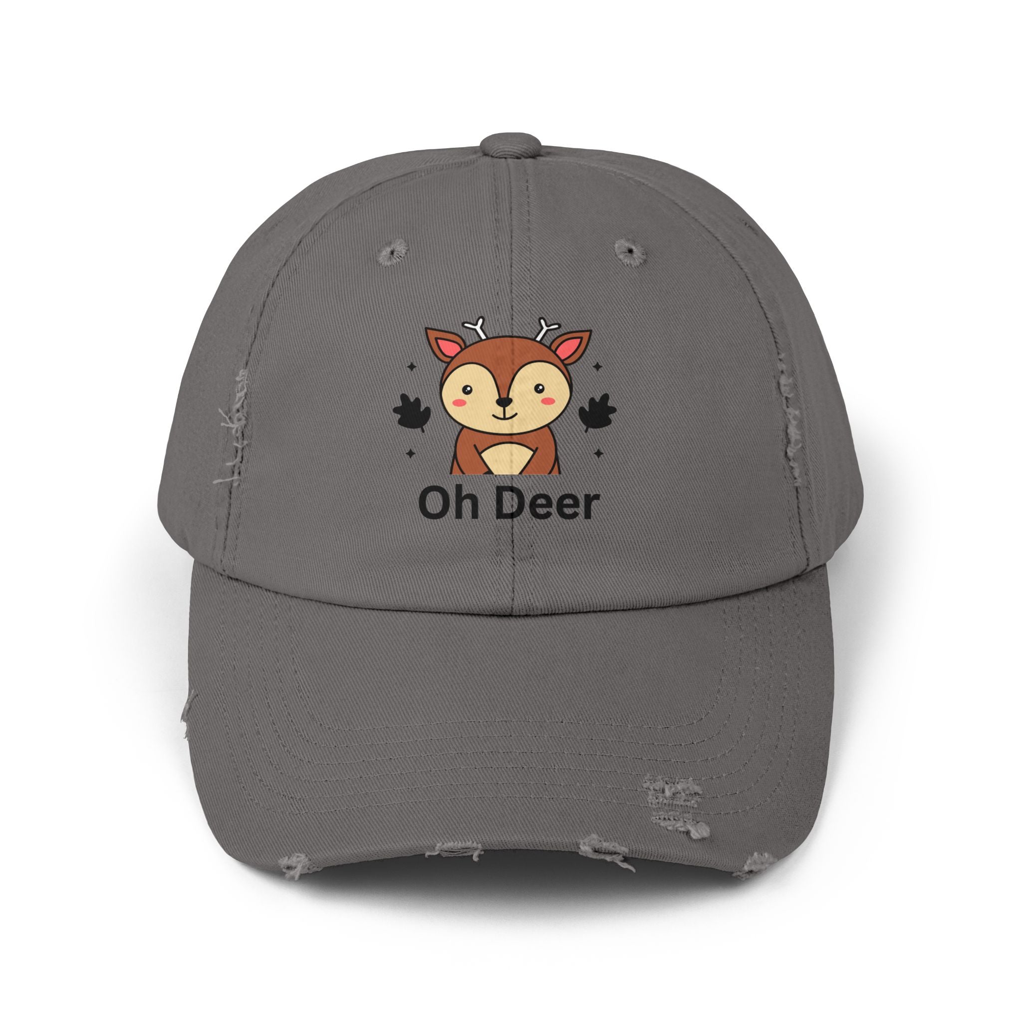 Cute Distressed Cap with 'Oh Deer' Design, Fun Gift for Nature Lovers, Unisex Outdoor Hat, Ideal for Birthdays, Holidays, Casual Wear