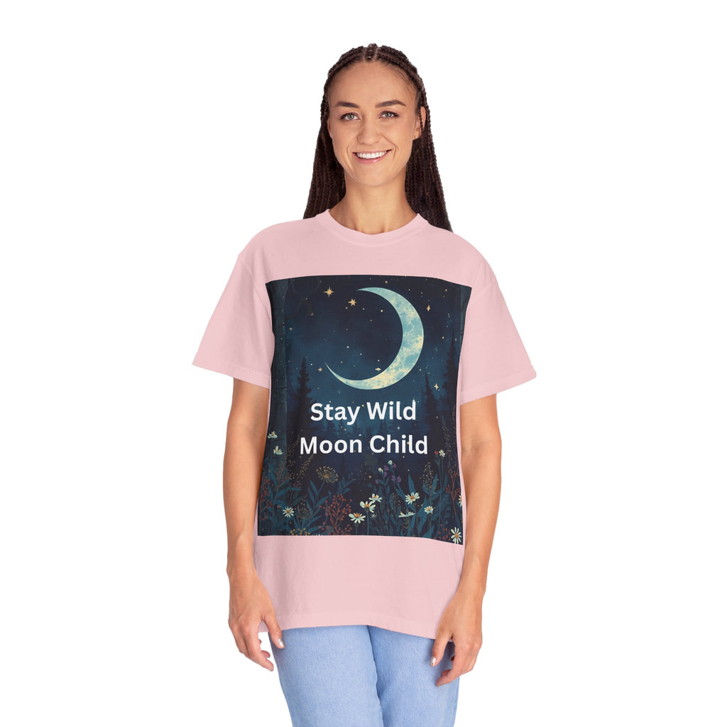 Stay Wild Moon Child Garment-Dyed T-Shirt | Unisex Graphic Tee for Nature Lovers, Boho Style, Gift for Friends, Eco-Friendly Fashion