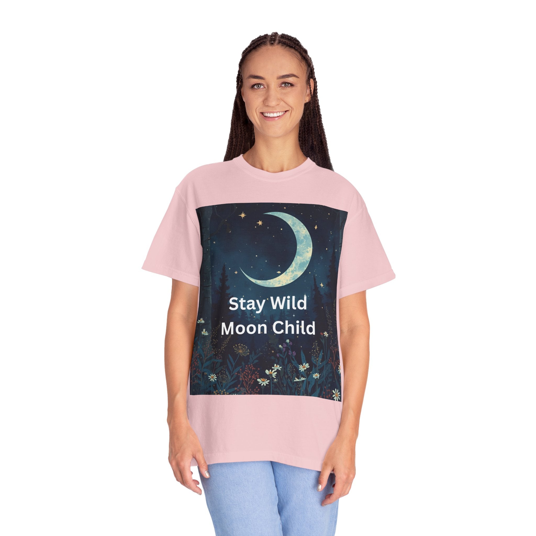Stay Wild Moon Child Garment-Dyed T-Shirt | Unisex Graphic Tee for Nature Lovers, Boho Style, Gift for Friends, Eco-Friendly Fashion
