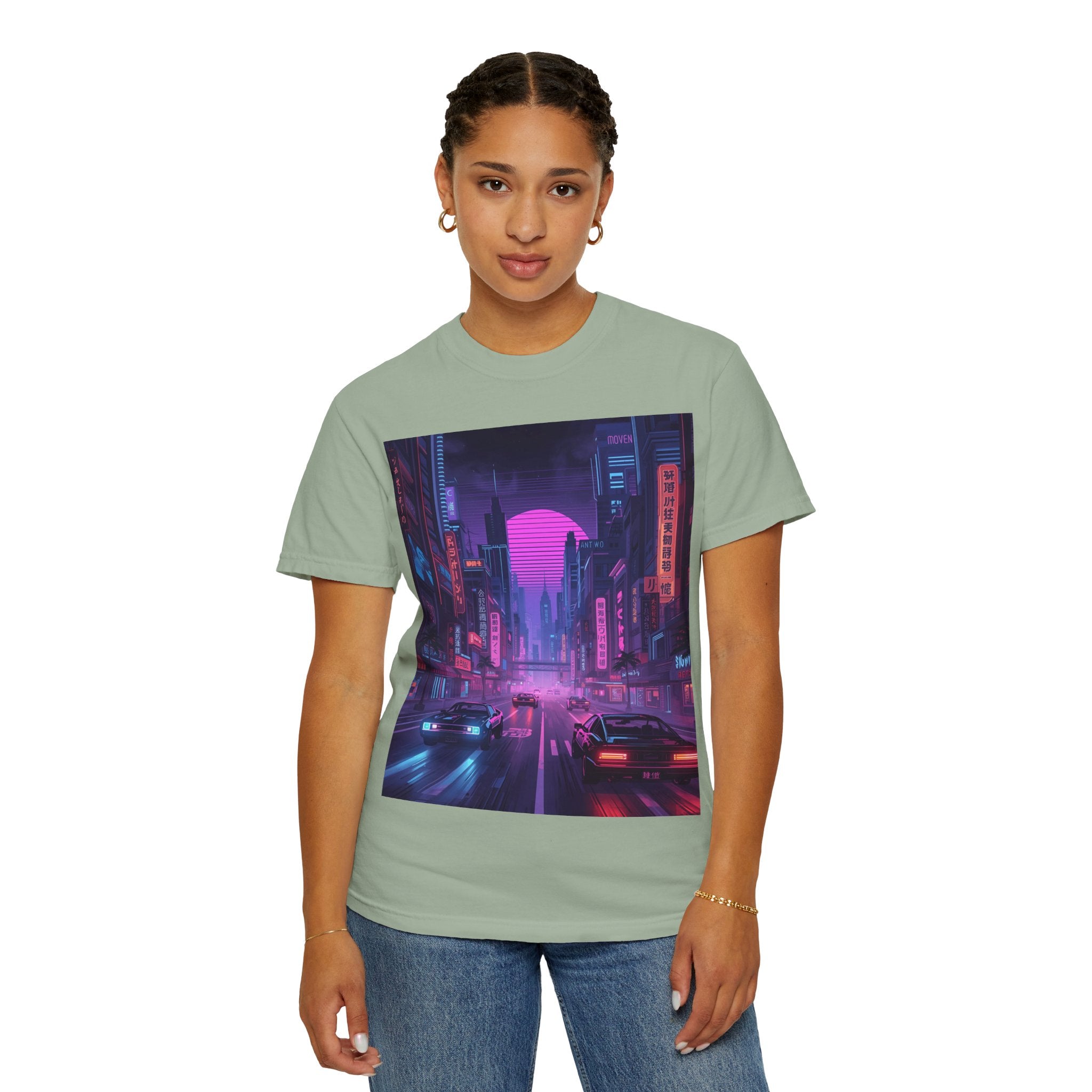 Futuristic Neon Cityscape T-Shirt, Retro Graphic Tee, Unisex Streetwear, Urban Vibe Shirt, Gift for Gamers, Summer Outfit