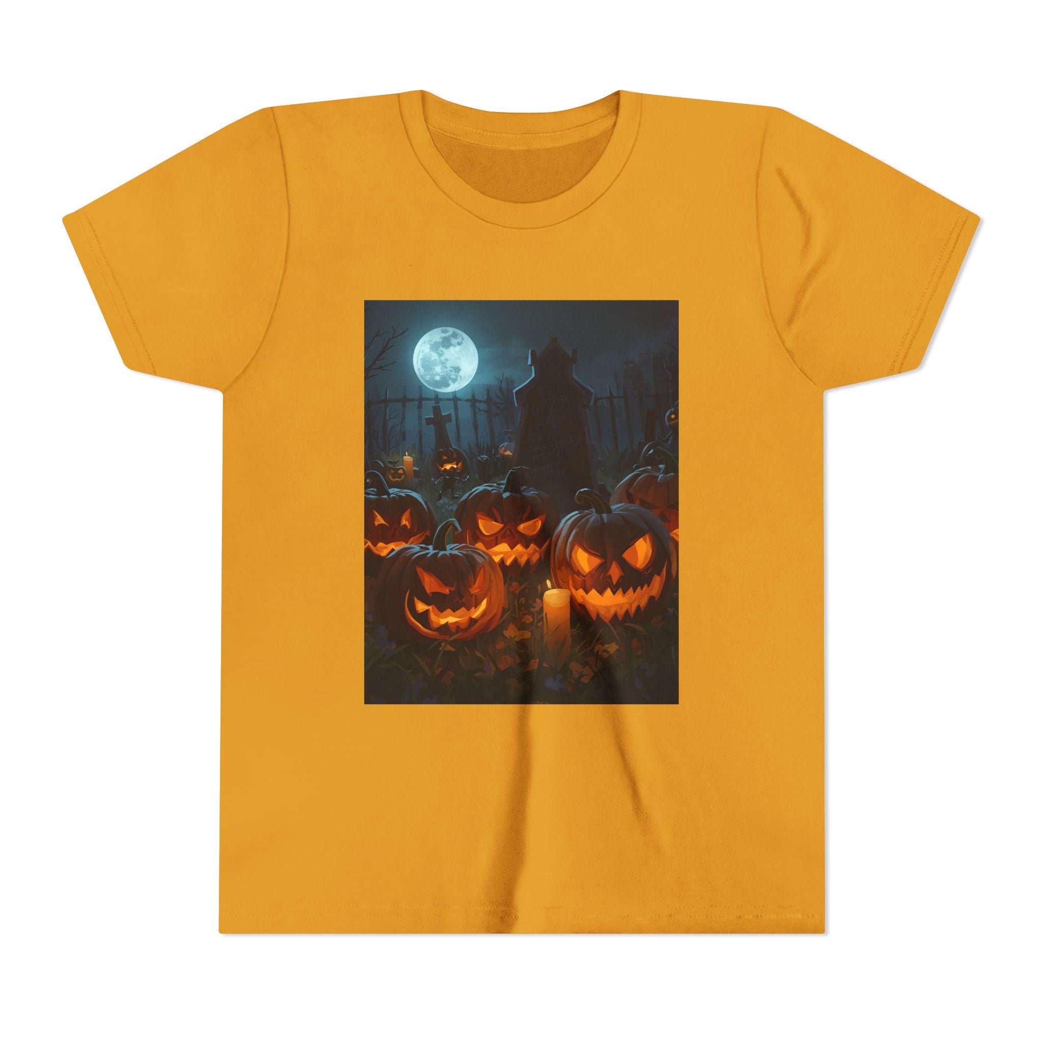 Scary Halloween Pumpkin Youth Short Sleeve Tee, Cute Halloween Shirt, Kids Costume Top, Spooky Tees, Trick or Treat Shirt