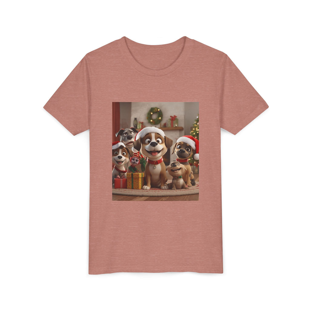 Cute Festive Christmas Dog Youth Short Sleeve Tee