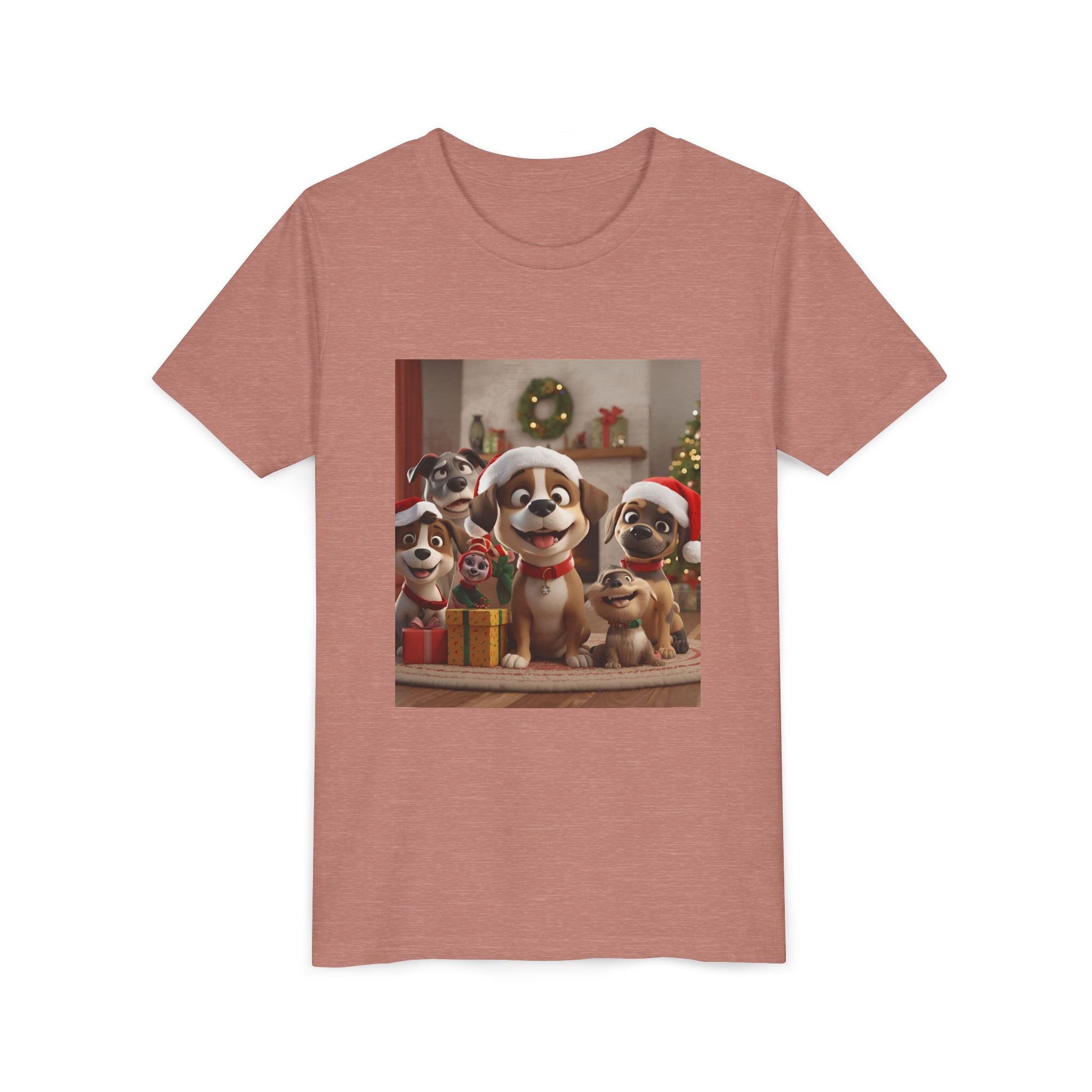 Cute Festive Christmas Dog Youth Short Sleeve Tee