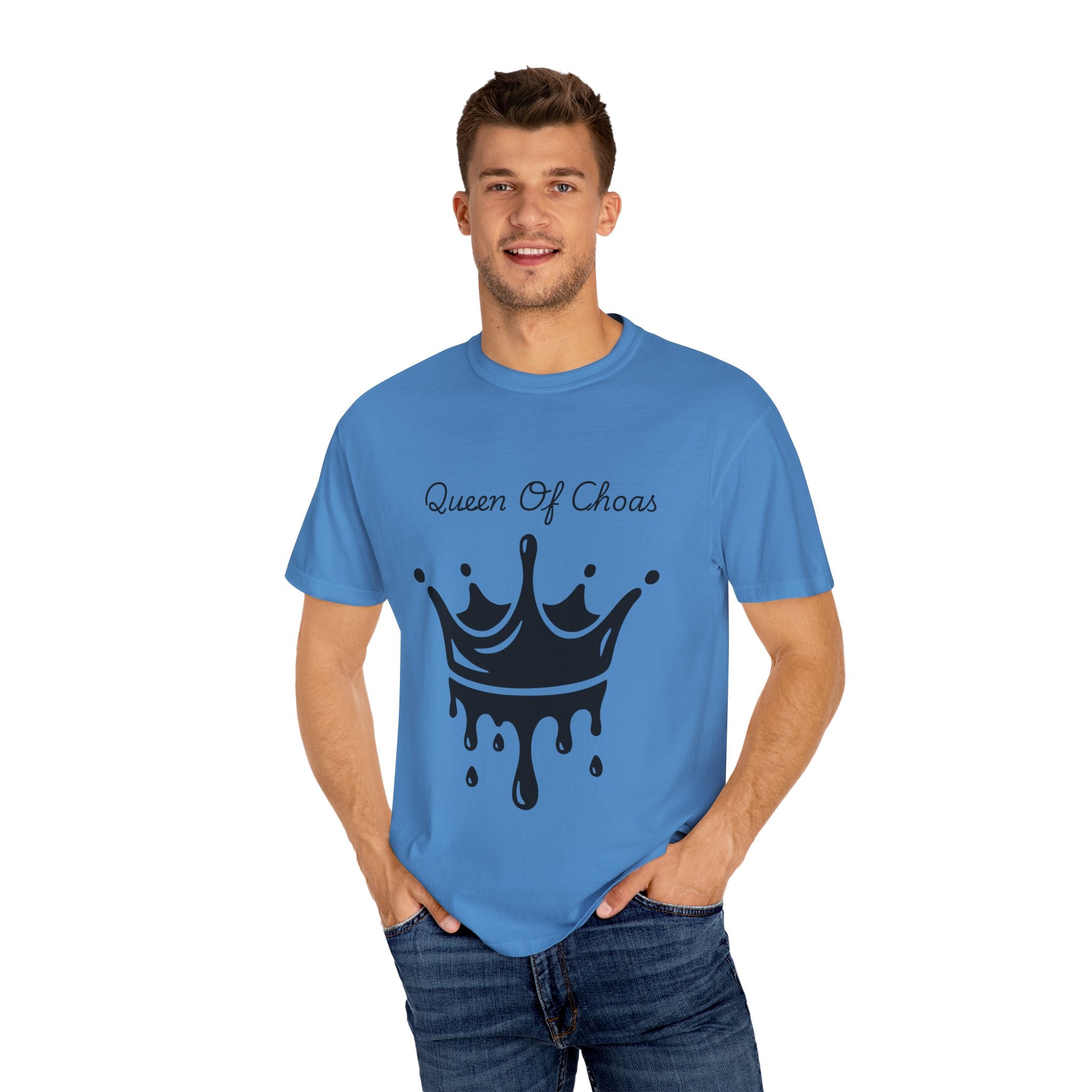 Queen of Chaos Unisex Garment-Dyed T-Shirt, Gift for Her, Casual Wear, Birthday Gift, Trendy Graphic Tee, Fun Statement Shirt