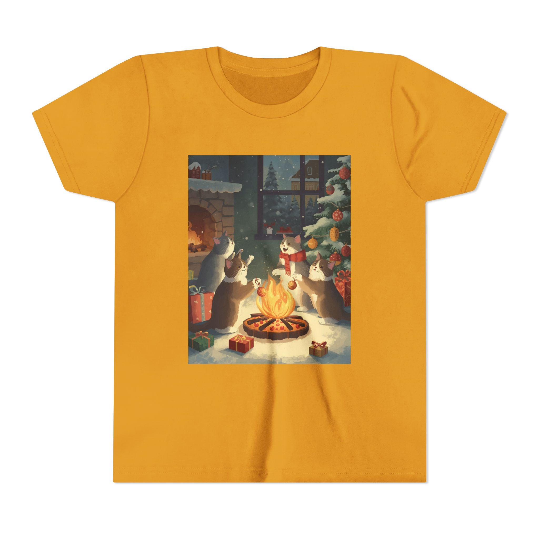Cozy Christmas Youth Tee, Festive Graphic Short Sleeve Shirt, Holiday Charm for Kids, Cute Gift for Thanksgiving, Winter Gatherings