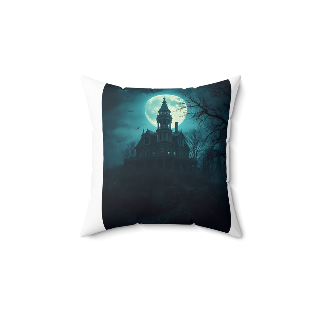 Haunted Moonlight House Pillow | Cozy Halloween Decor, Spooky Home Accents, Gothic Style Cushion, All-Season Pillow, Gift for Ghost Lovers