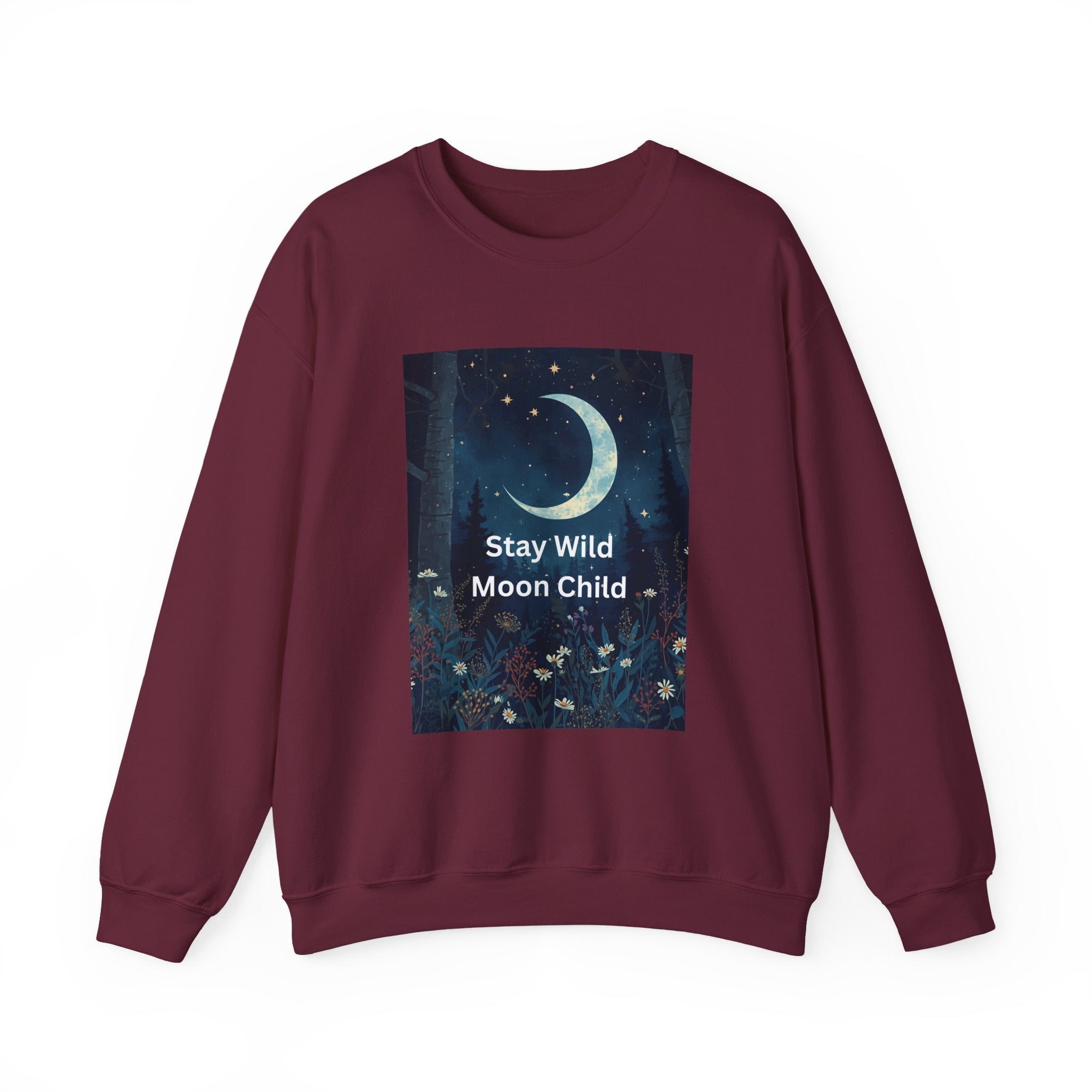 Stay Wild Moon Child Sweatshirt | Cozy Unisex Crewneck | Perfect for Nature Lovers, Festival Goers, and Everyday Comfort