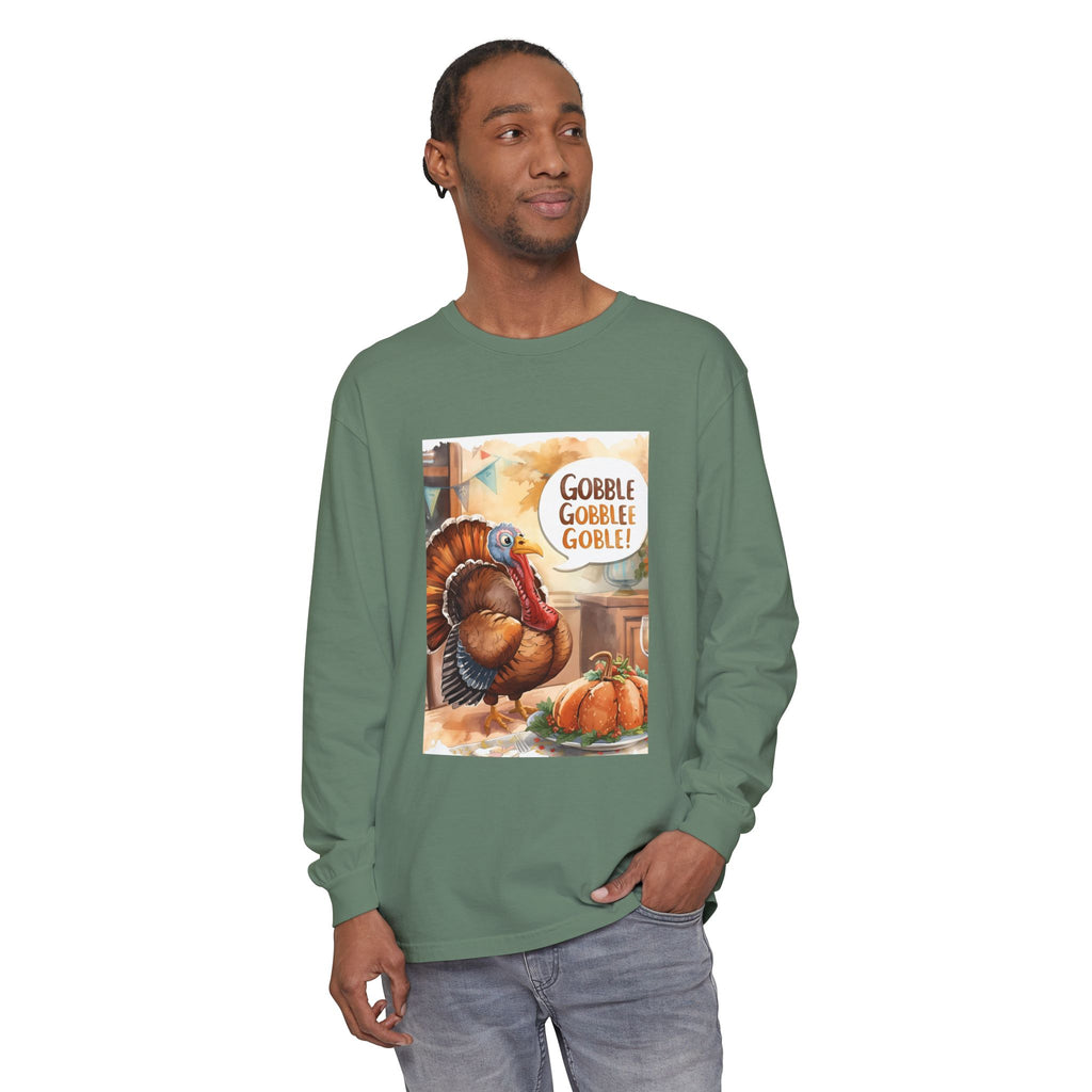 Thanksgiving Long Sleeve T-Shirt with Turkey Design, Fall Apparel, Holiday Gift, Family Gathering Shirt, Gobble Gobble Tee