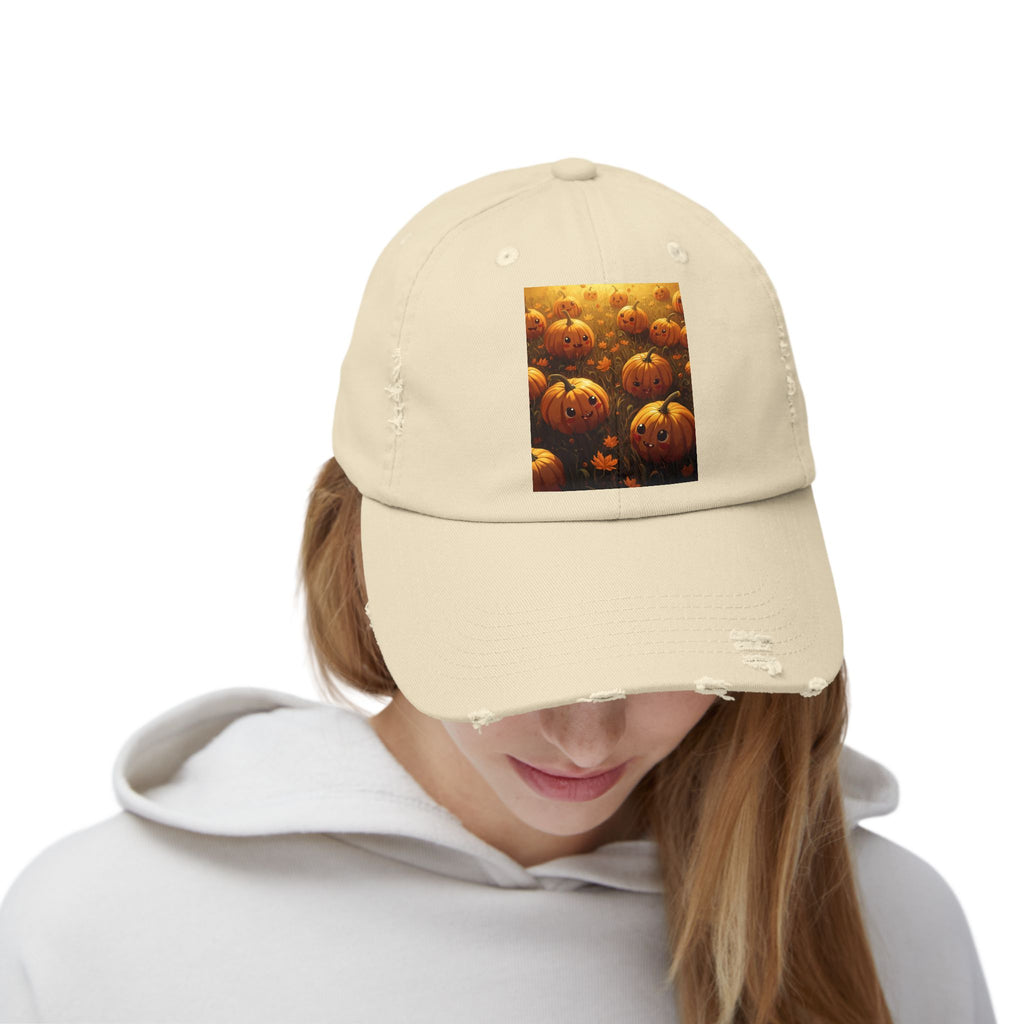 Unisex Distressed Pumpkin Cap, Vintage Halloween Hat, Fall Fashion Accessory, Casual Everyday Wear, Gift for Pumpkin Lovers