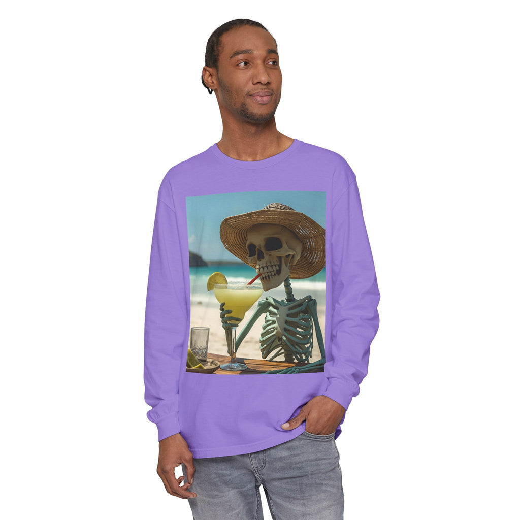 Chill Vibes Skeleton Unisex Garment-dyed Long Sleeve T-Shirt
