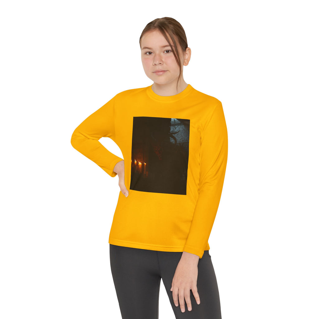 Spooky Halloween Pumpkin Shadow Youth Long Sleeve Competitor Tee