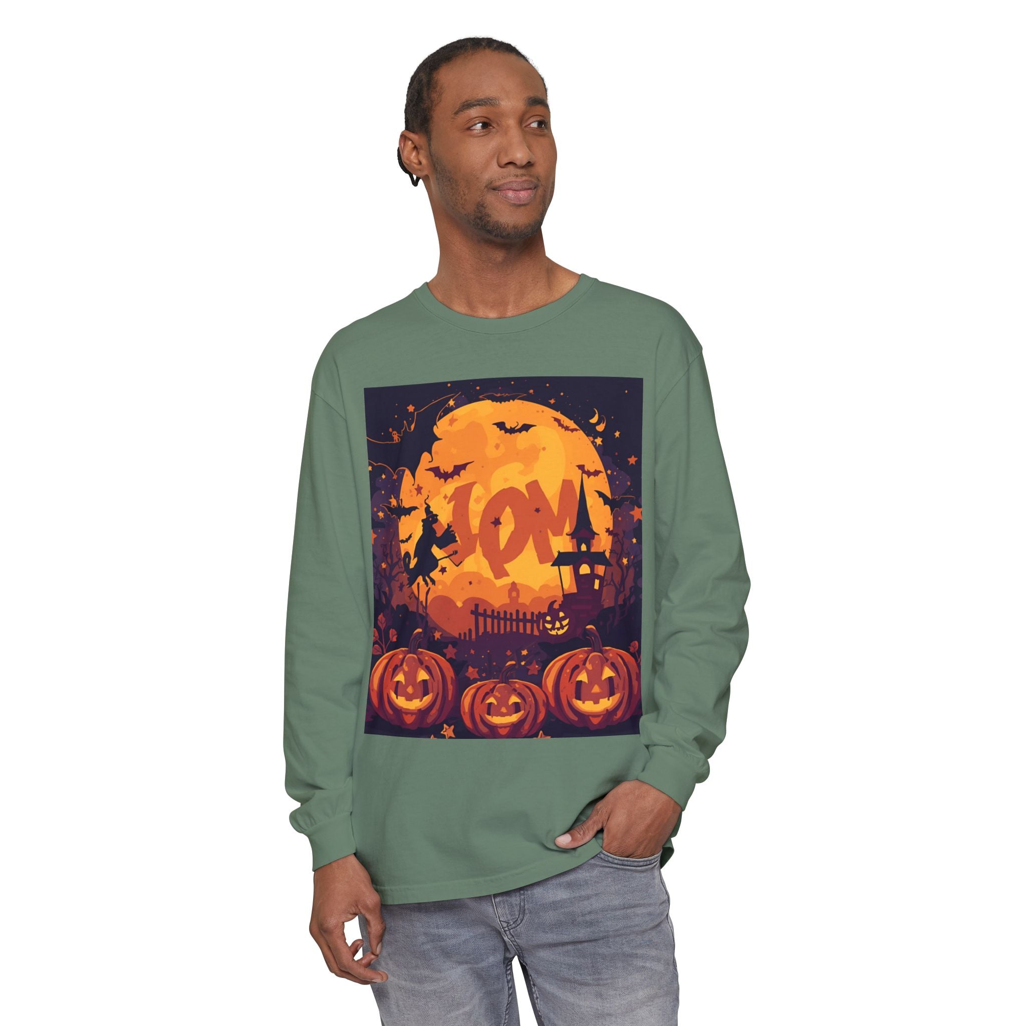 Halloween Pumpkin Long Sleeve T-Shirt, Unisex Spooky Shirt, Fall Apparel, Halloween Costume, Cozy Autumn Top, Halloween Party Wear
