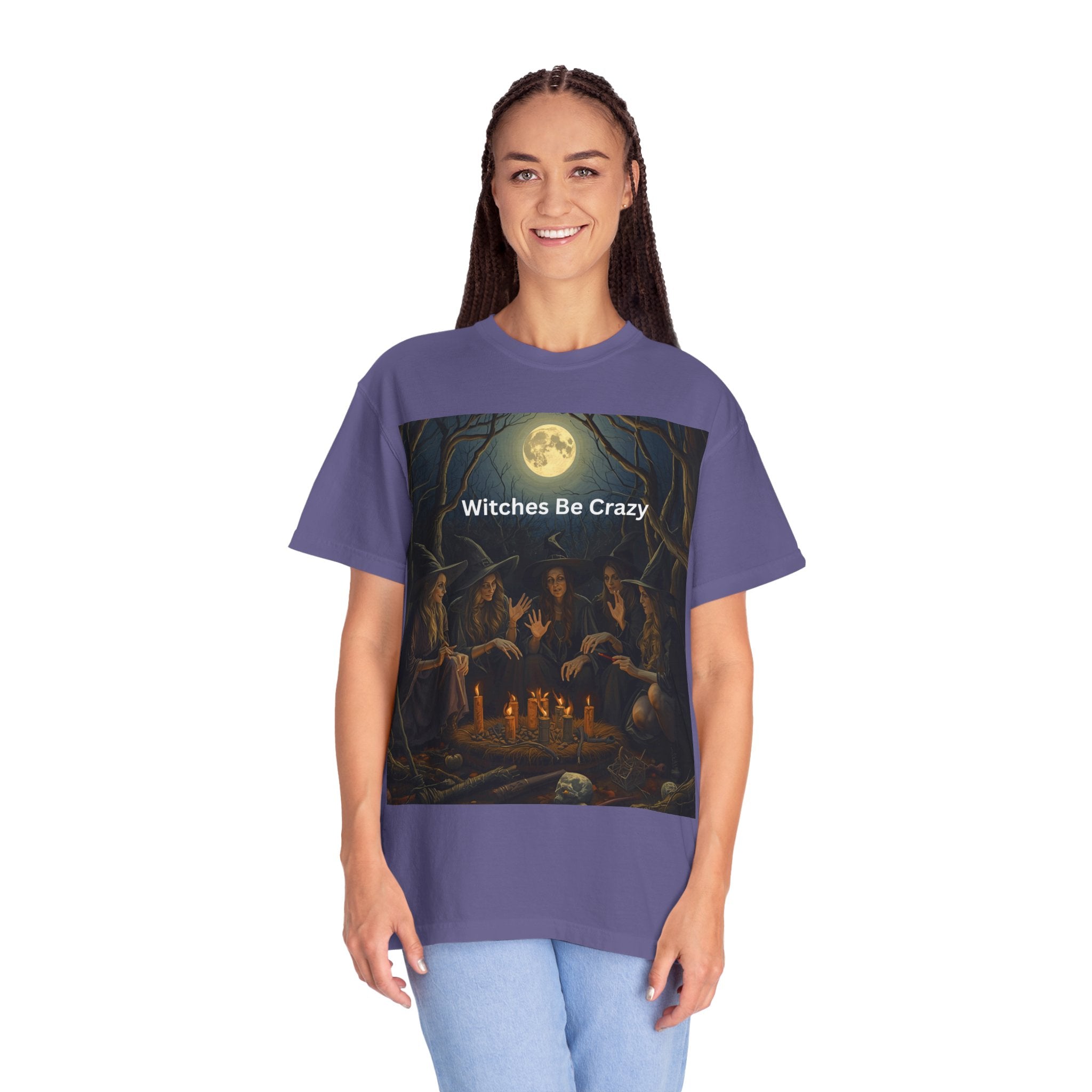 Spooky Halloween Witches Be Crazy T-shirt, Unisex Garment-Dyed Tee for Witchy Vibes, Halloween, Gift for Witches, Casual Wear, Cozy Outfit