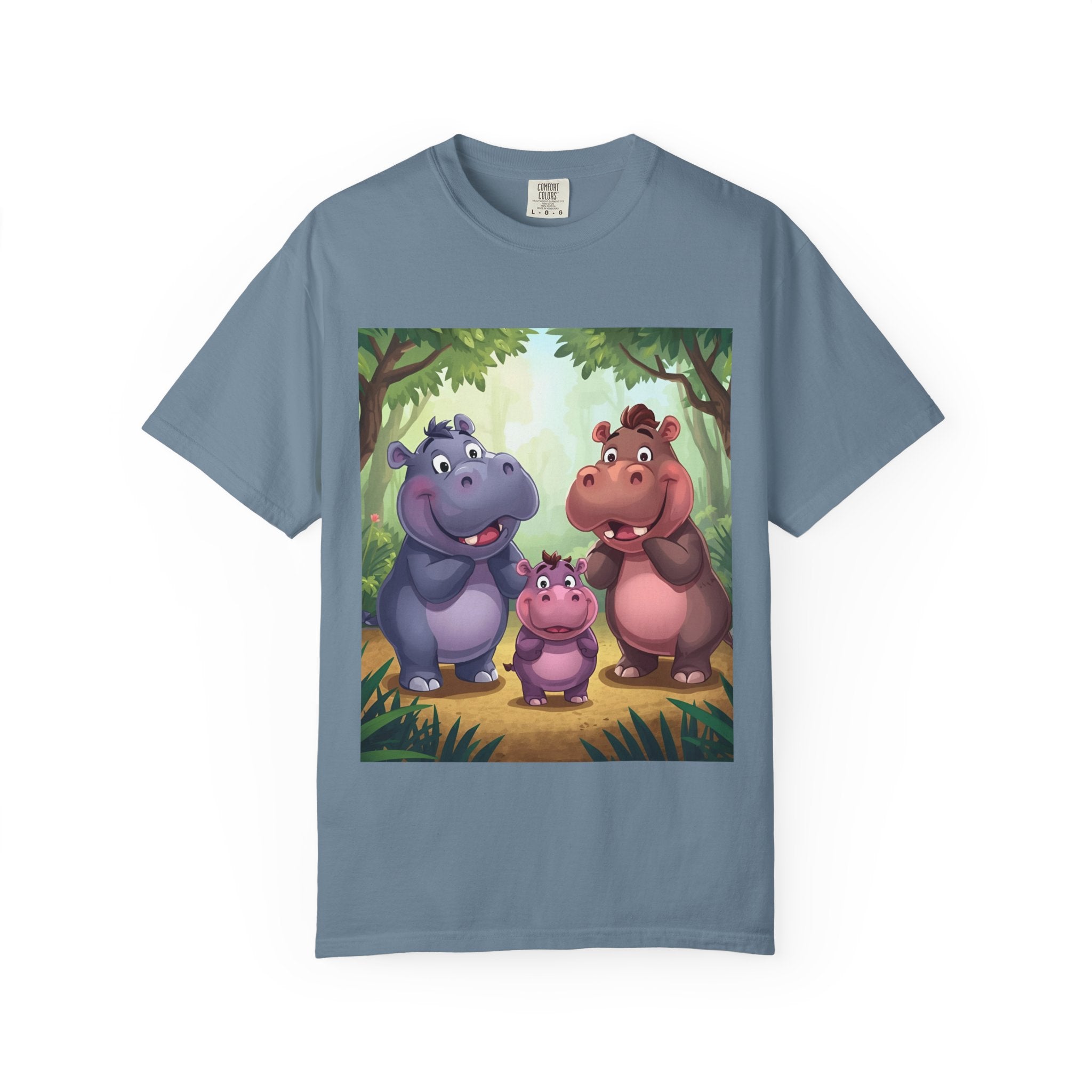 Cute Hippo Family T-Shirt, Unisex Garment-Dyed Tee, Animal Lovers Gift, Kids & Adults, Birthday, Family Reunion, Casual Wear