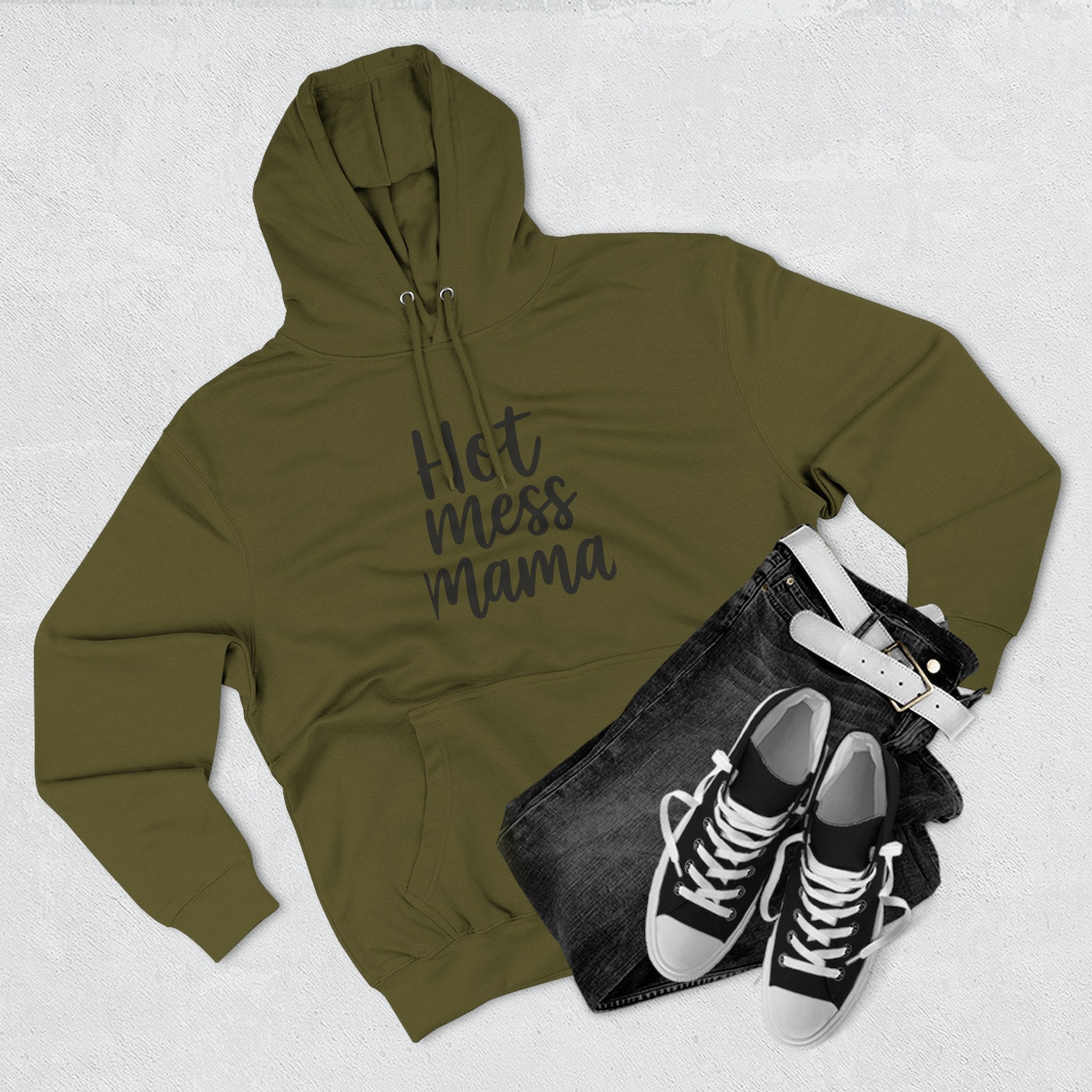 Mama Mode Hot Mess Mama Hoodie - Funny Mom Graphic Fleece Pullover