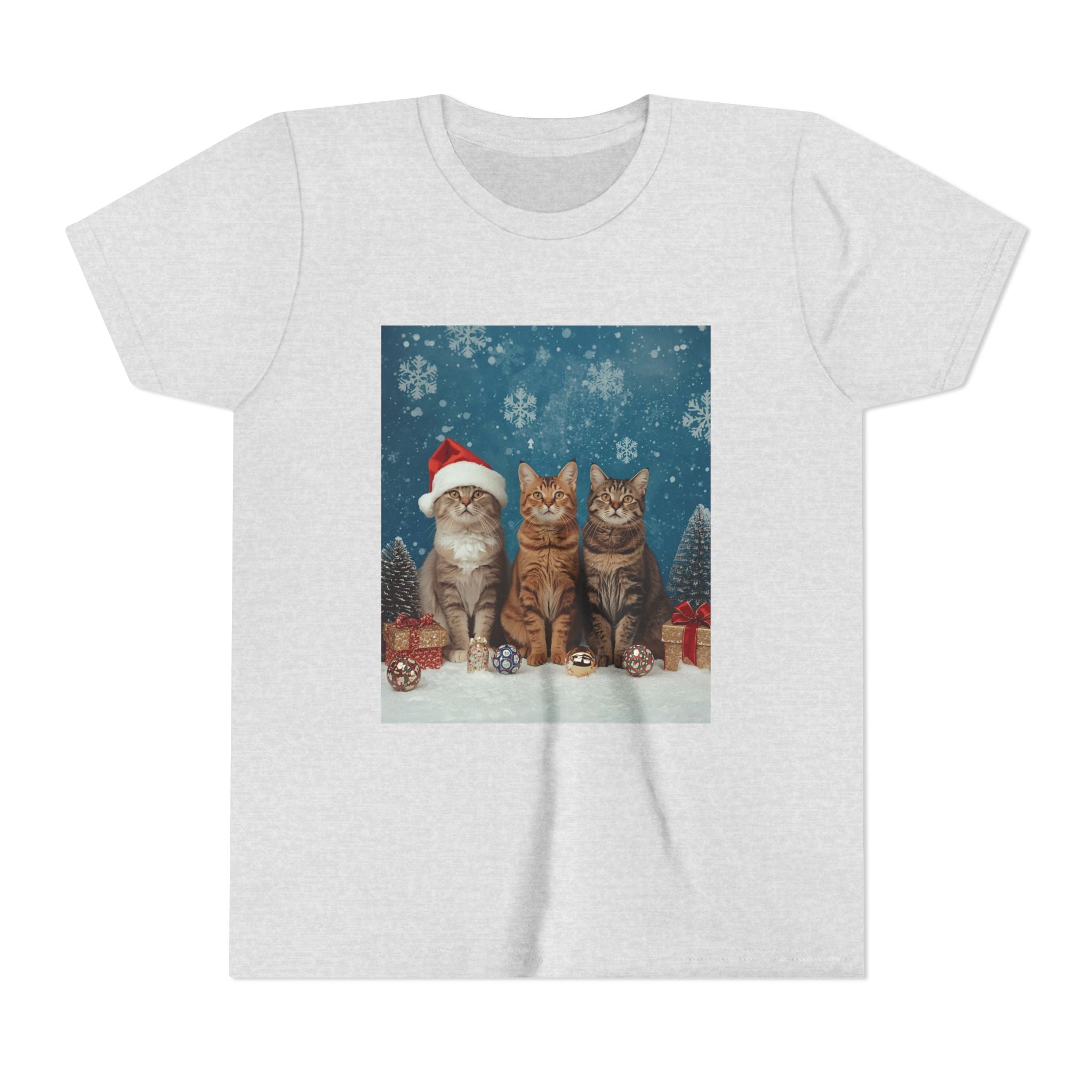 Cute Cat Festive Christmas Youth Short Sleeve Tee