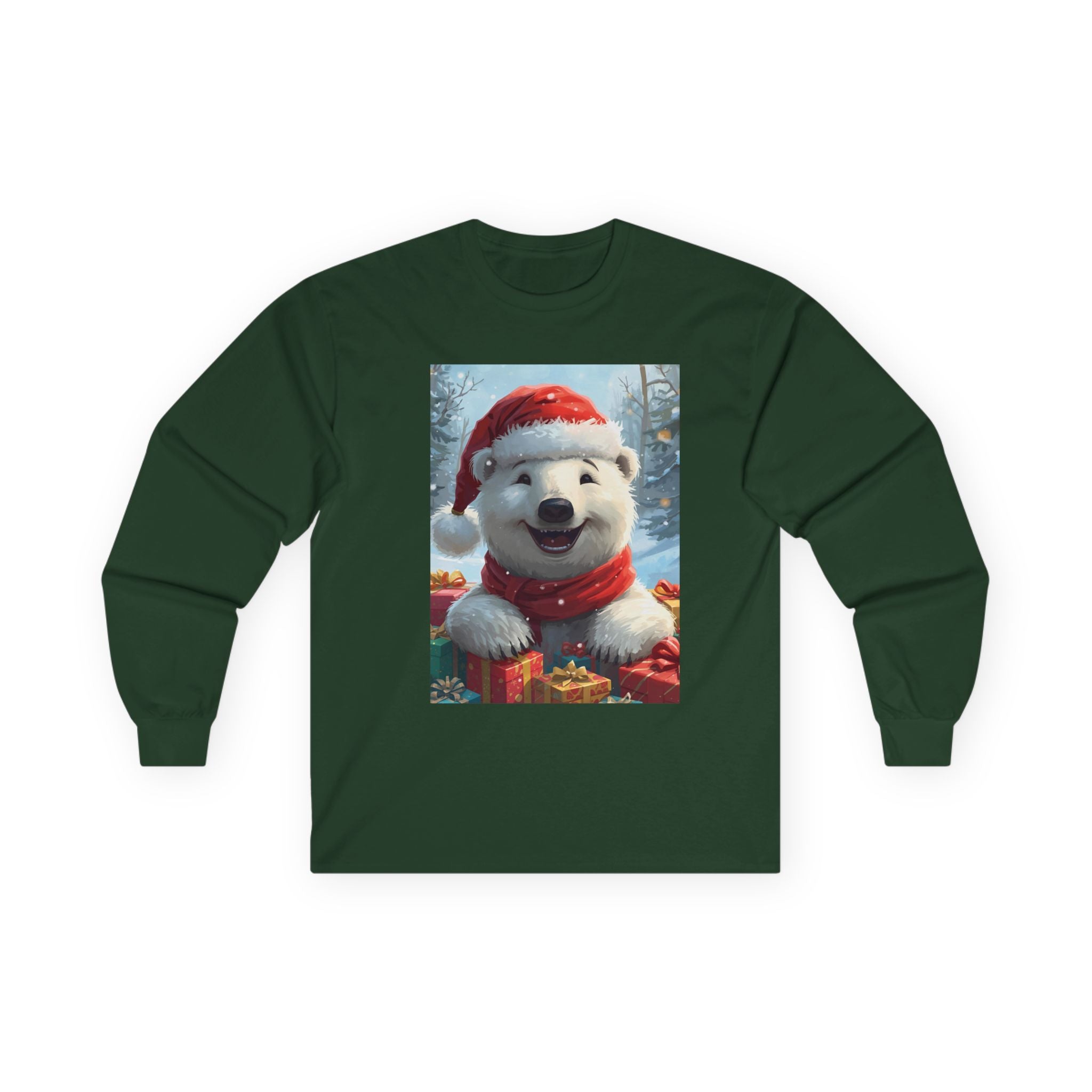 Christmas Polar Bear Long Sleeve Tee, Cozy Holiday Shirt, Unisex Winter Wear, Christmas Gift, Cute Animal Apparel