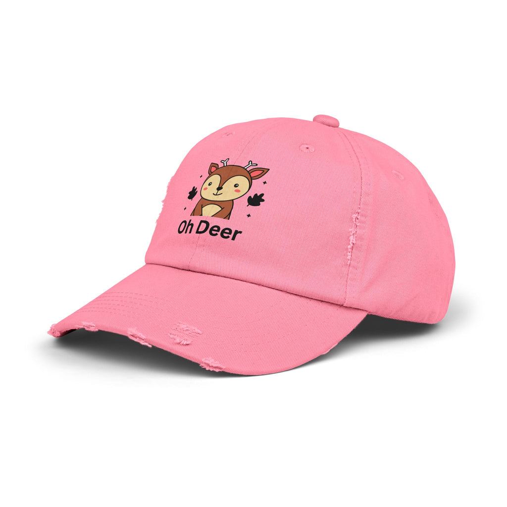 Cute Distressed Cap with 'Oh Deer' Design, Fun Gift for Nature Lovers, Unisex Outdoor Hat, Ideal for Birthdays, Holidays, Casual Wear