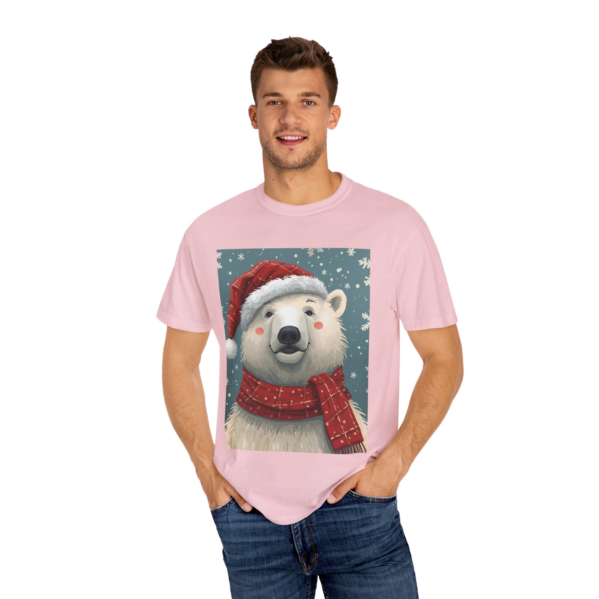 Festive Polar Bear T-Shirt, Christmas Tee, Winter Apparel, Holiday Shirt, Gift Idea, Unisex Graphic Tee