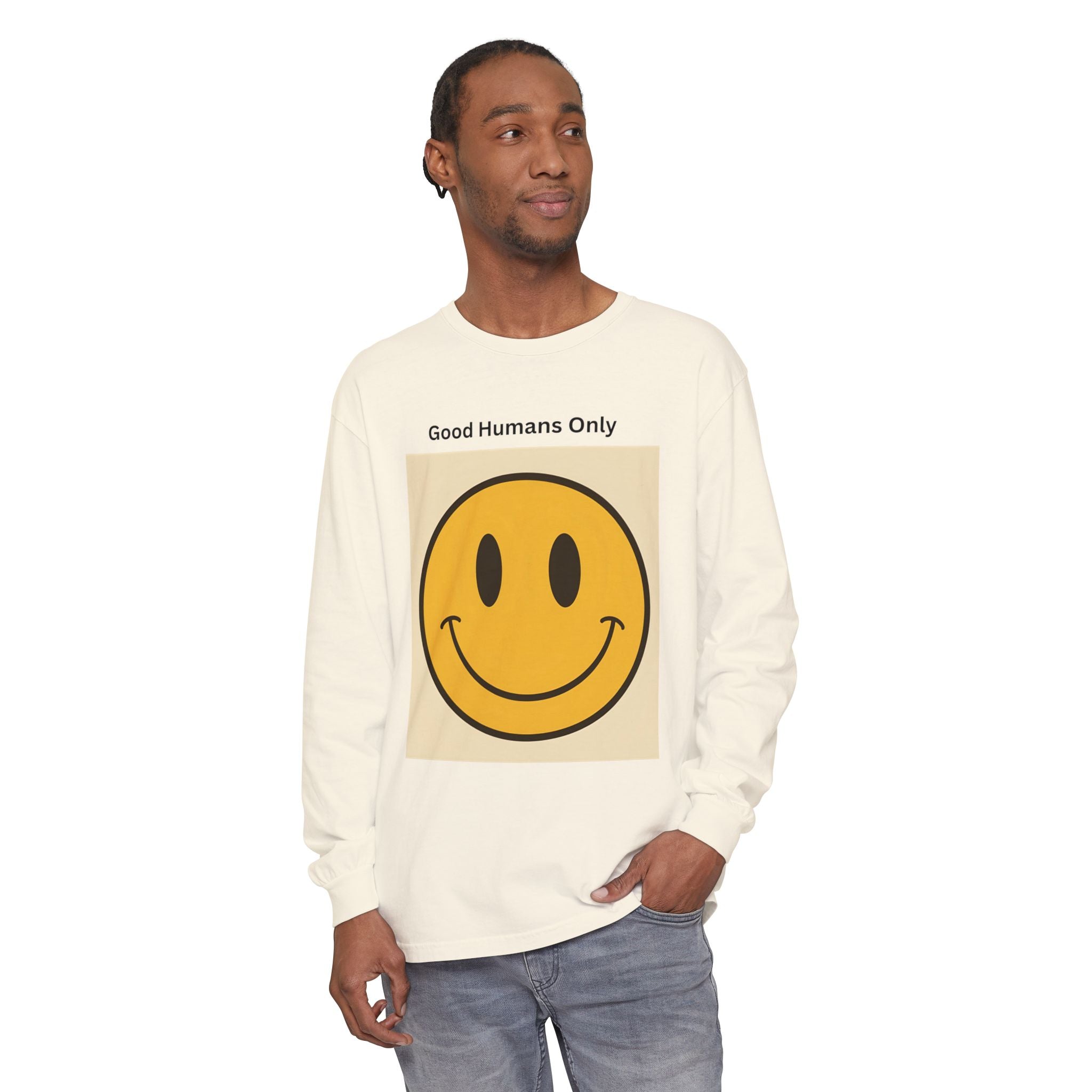 Smiley Face Unisex Garment-dyed Long Sleeve T-Shirt