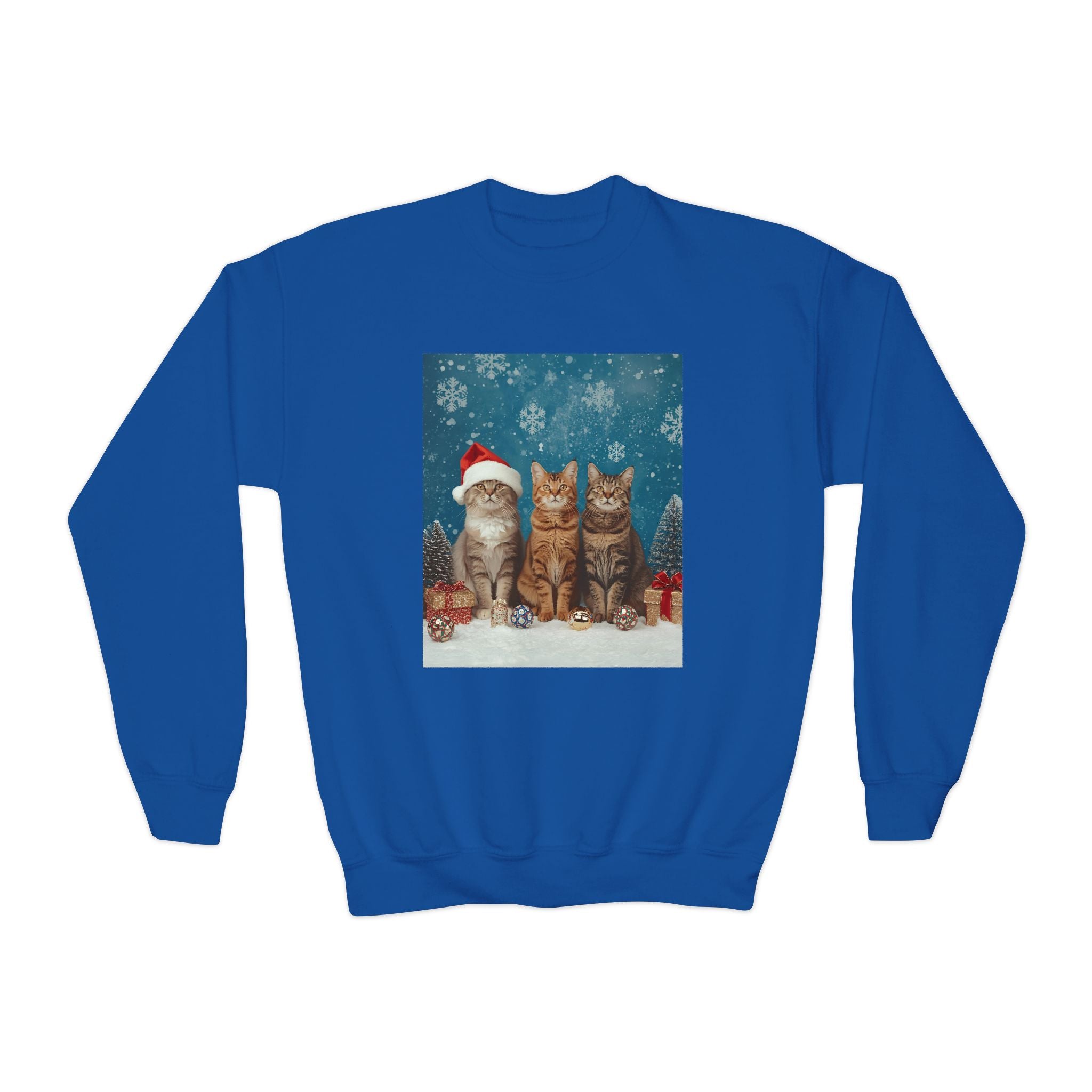 Cute Cat Festive Christmas Youth Crewneck Sweatshirt