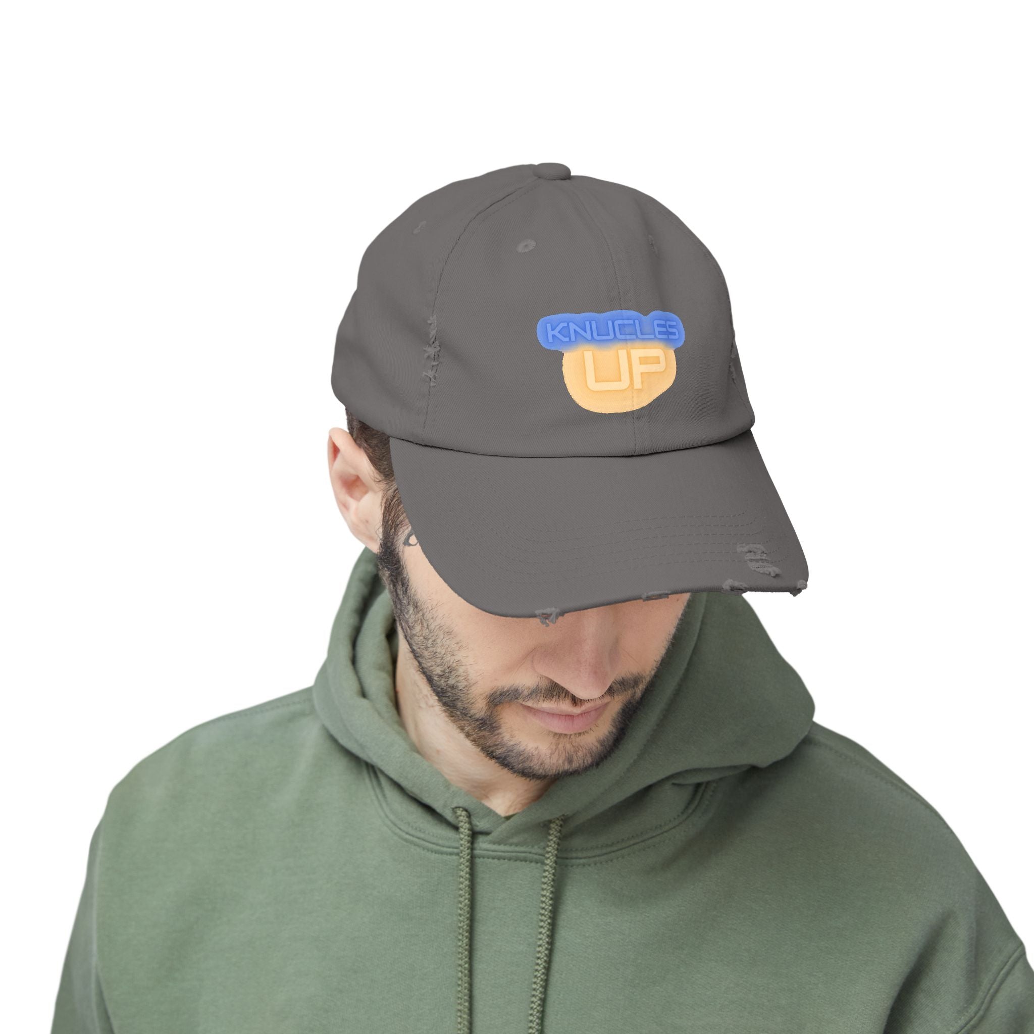 Knuckles Up Unisex Distressed Cap with Knuckles Up Design, Trendy Baseball Hat, Casual Outdoor Accessory, Gift for Him or Her, Streetwear Essential