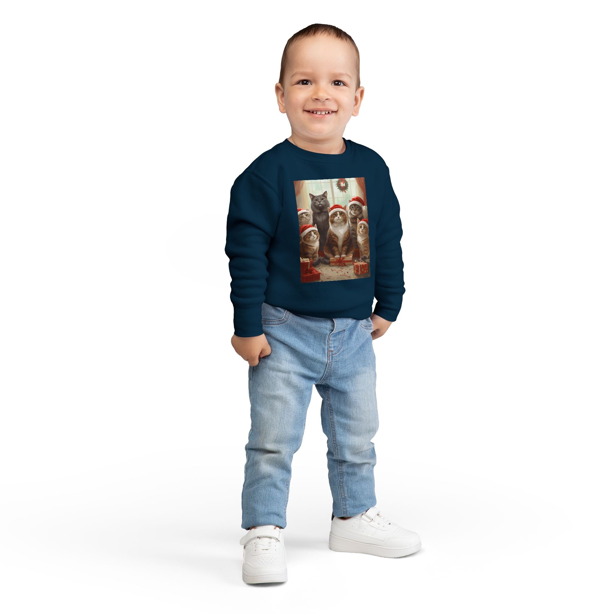 Cute Festive Christmas Cat Toddler Sweatshirt