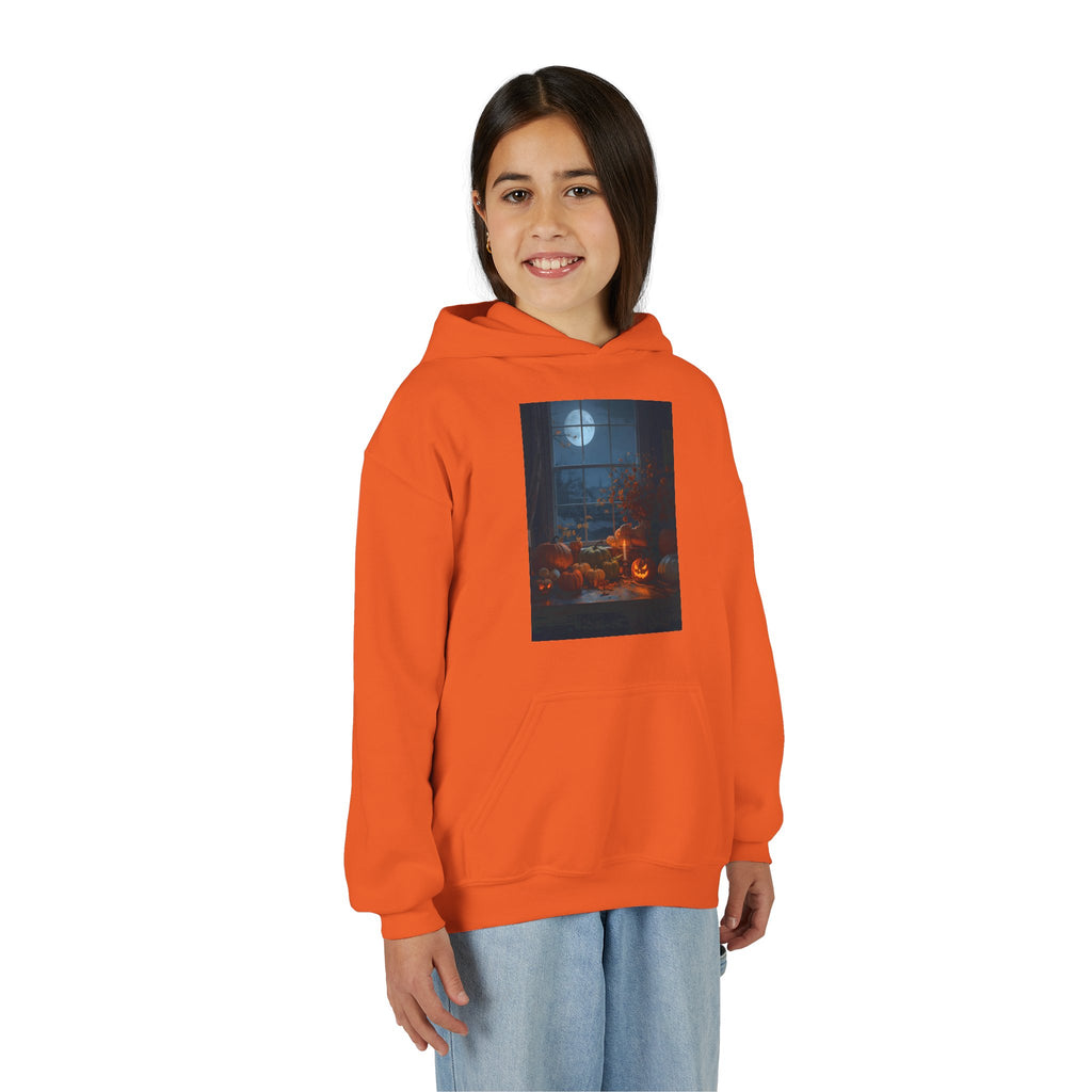 Halloween Pumpkin Youth Hoodie, Cozy Sweatshirt for Kids, Autumn & Halloween Apparel, Spooky Themed Hoodie, Fun Gift for Boys & Girls