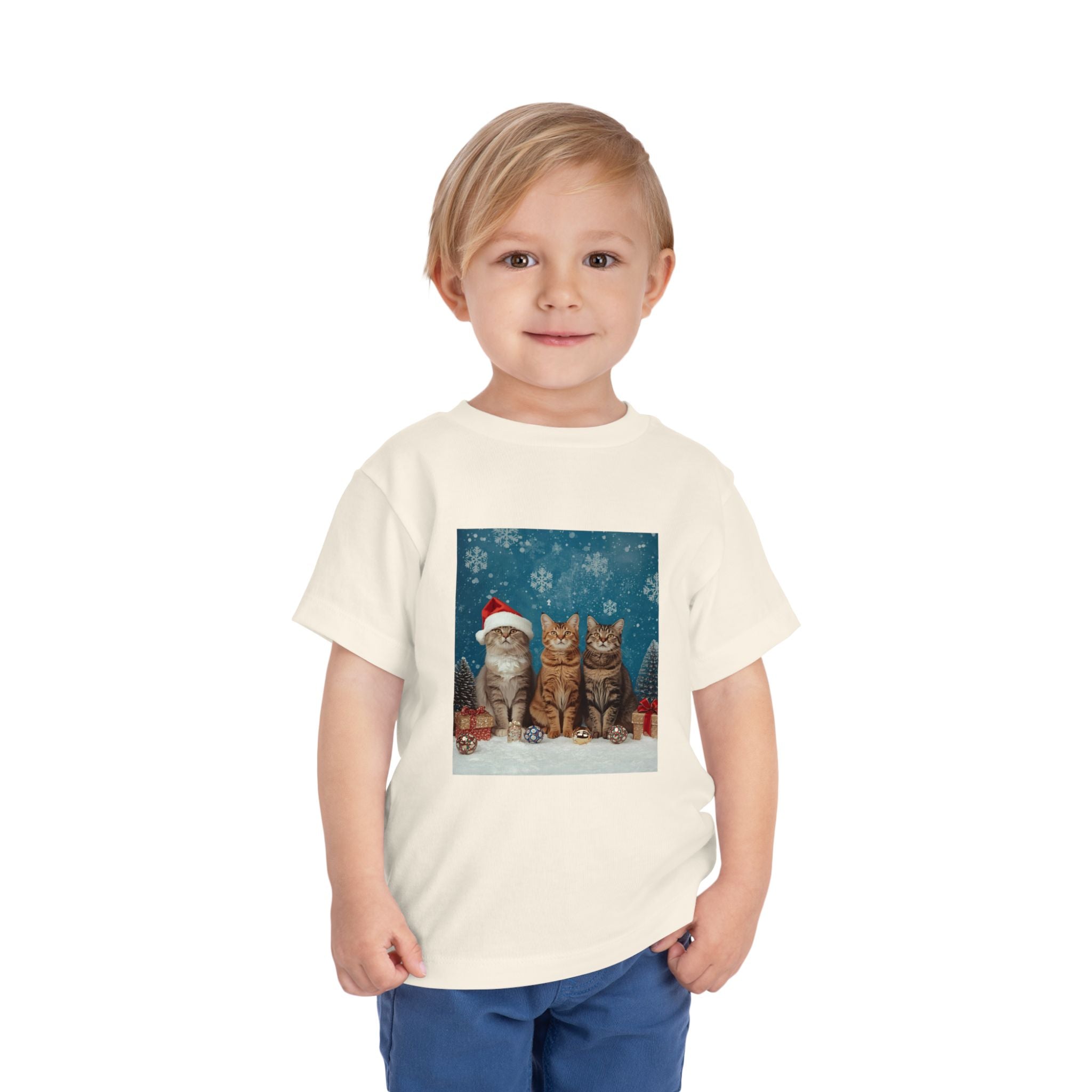 Cute Cat Festive Christmas Toddler Short Sleeve Tee