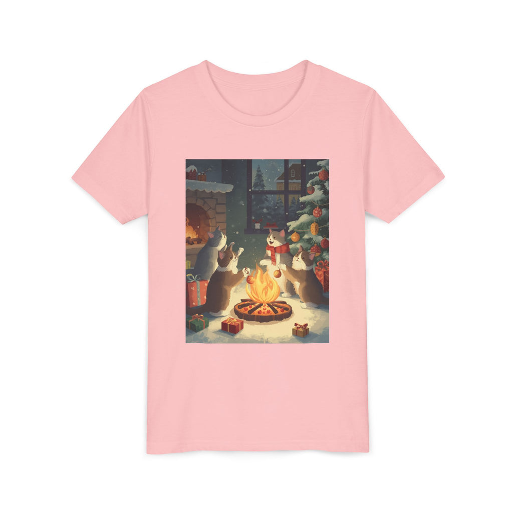 Cozy Christmas Youth Tee, Festive Graphic Short Sleeve Shirt, Holiday Charm for Kids, Cute Gift for Thanksgiving, Winter Gatherings
