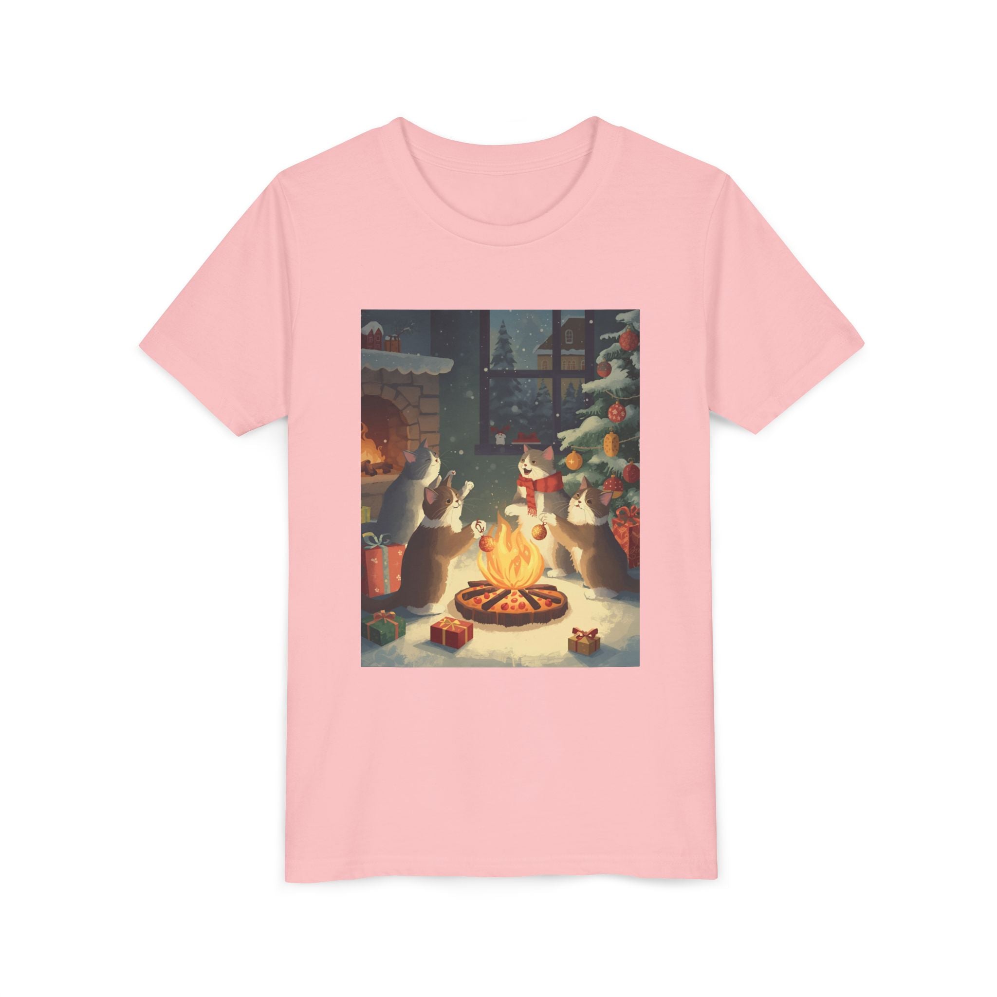 Cozy Christmas Youth Tee, Festive Graphic Short Sleeve Shirt, Holiday Charm for Kids, Cute Gift for Thanksgiving, Winter Gatherings