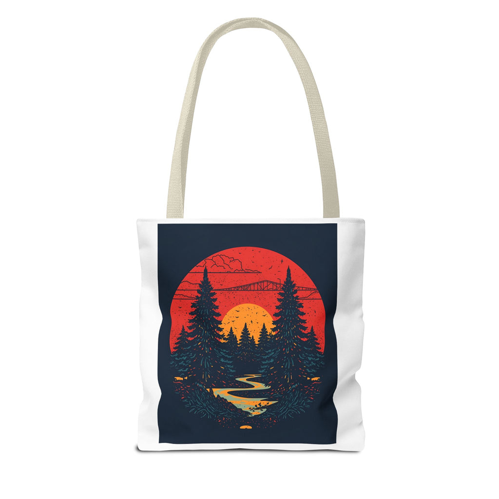 Nature-Inspired Tote Bag, Eco-Friendly Shopping Bag, Sunset Forest Design, Travel Companion, Gift for Outdoors Lovers, Stylish Everyday Bag