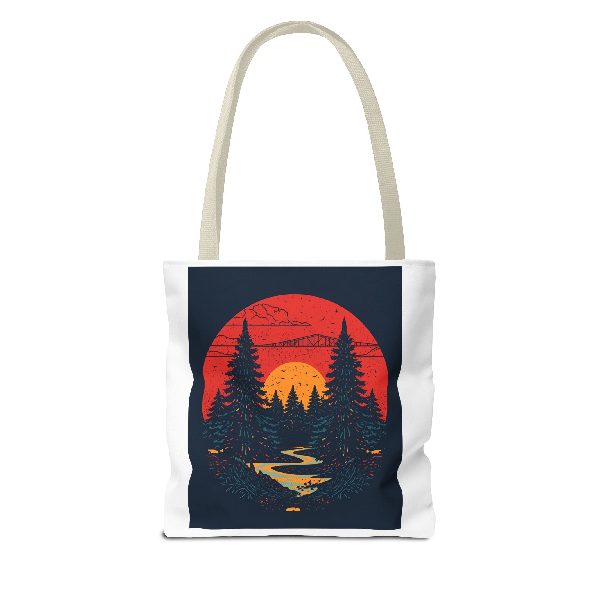 Nature-Inspired Tote Bag, Eco-Friendly Shopping Bag, Sunset Forest Design, Travel Companion, Gift for Outdoors Lovers, Stylish Everyday Bag