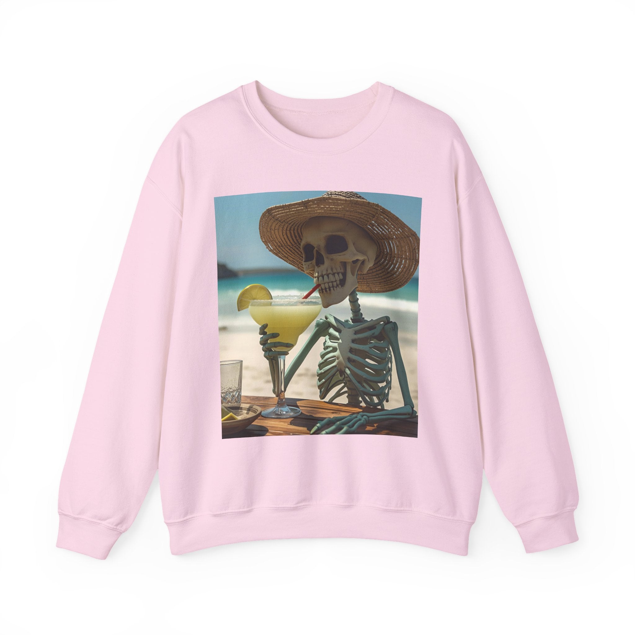Chill Vibes Skeleton Sweatshirt - Cozy Crewneck for Halloween, Summer Parties, Beach Lovers, Unisex Gift, Casual Lounge Wear