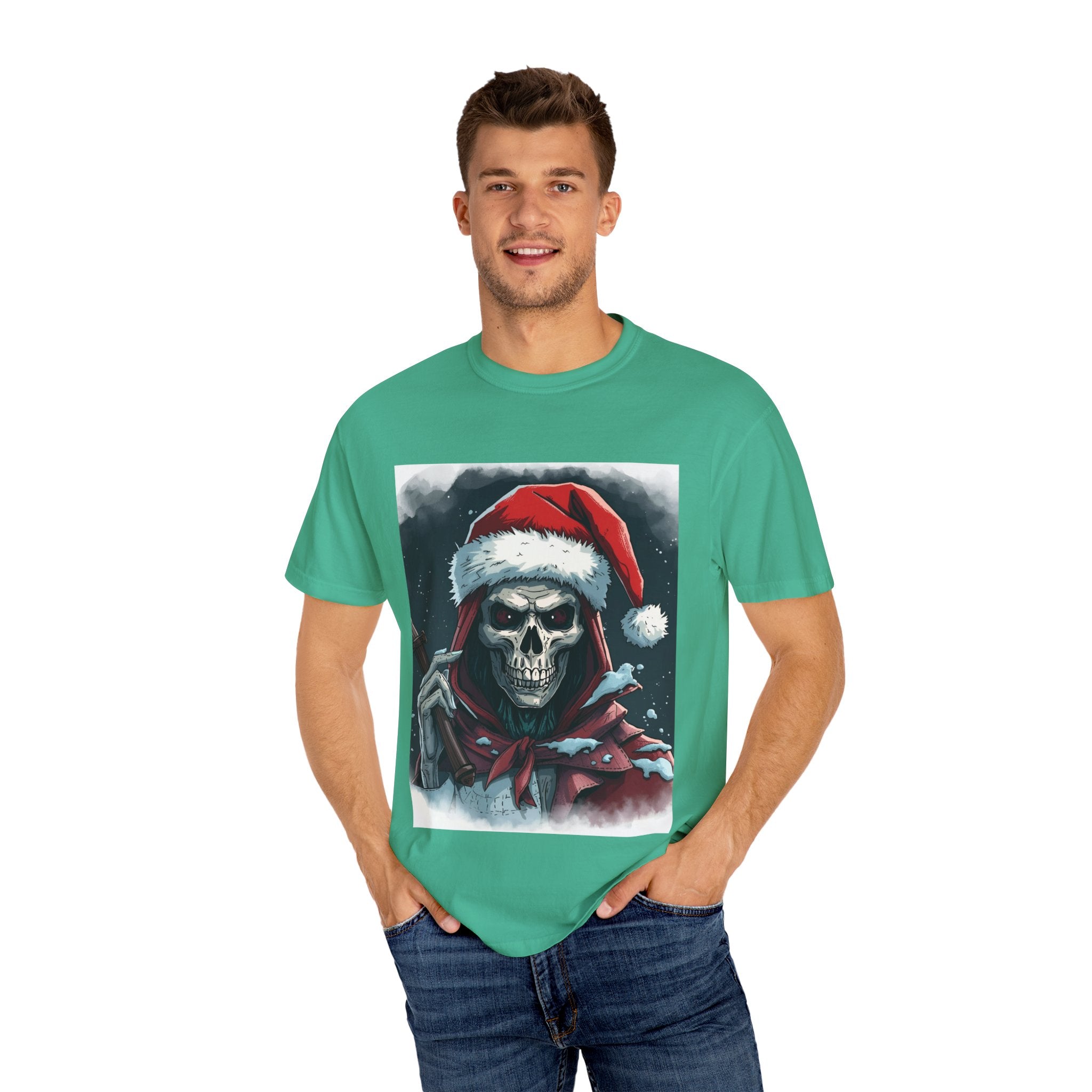 Spooky Santa Skull Graphic T-Shirt - Unisex Holiday Apparel, Christmas Gift, Casual Wear, Graphic Tee, Halloween Shirt