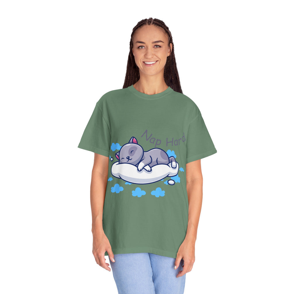 Cozy Cat Nap Hard Unisex Garment-Dyed T-shirt, Cat Lover Gift, Cozy Casual Tee, Funny Nap Shirt, Perfect for Pet Owners, Lightweight Summer Top