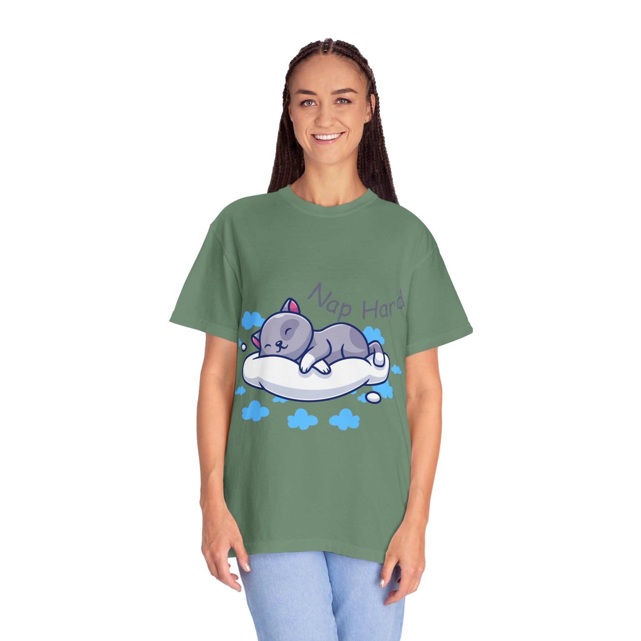 Cozy Cat Nap Hard Unisex Garment-Dyed T-shirt, Cat Lover Gift, Cozy Casual Tee, Funny Nap Shirt, Perfect for Pet Owners, Lightweight Summer Top