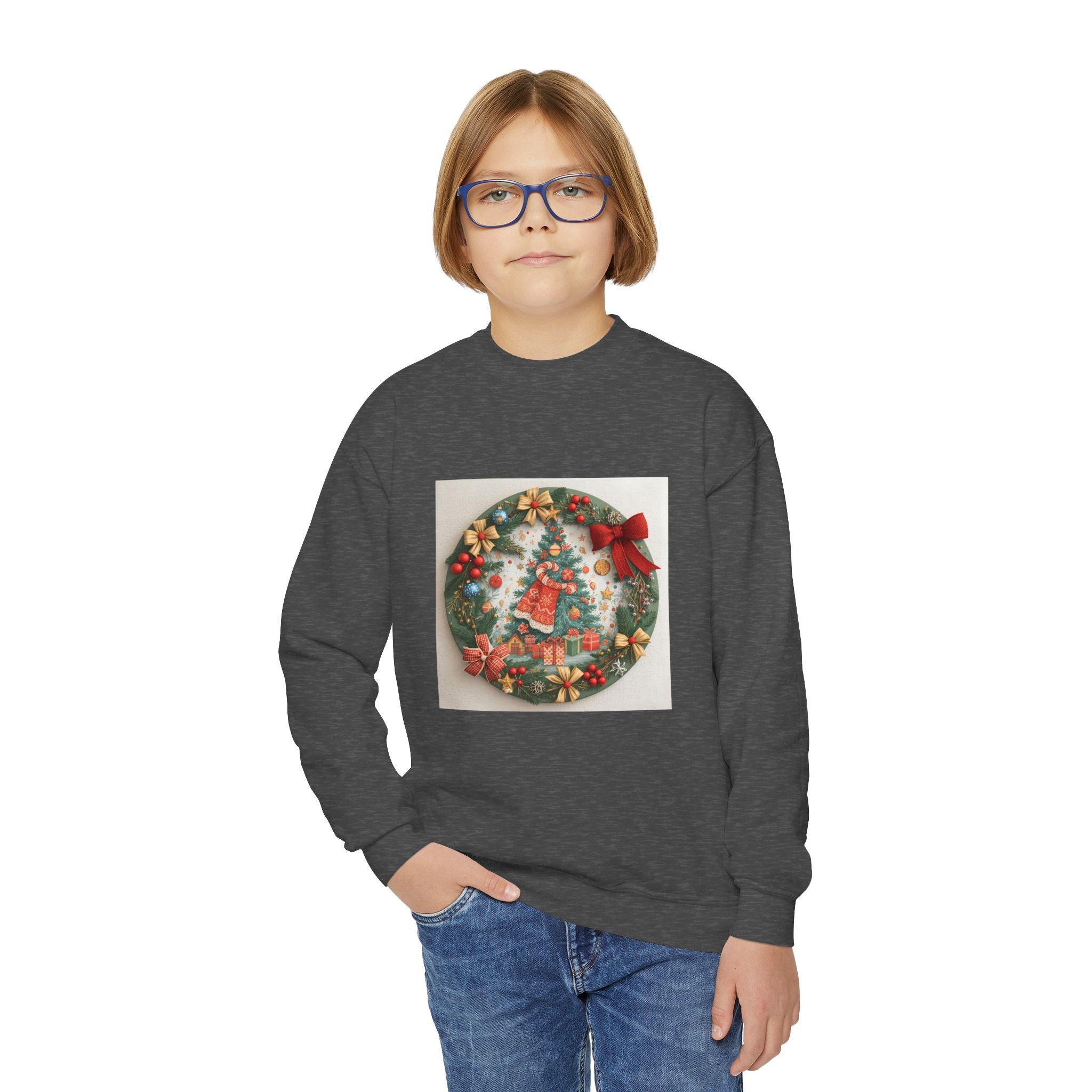Christmas Wreath Youth Crewneck Sweatshirt