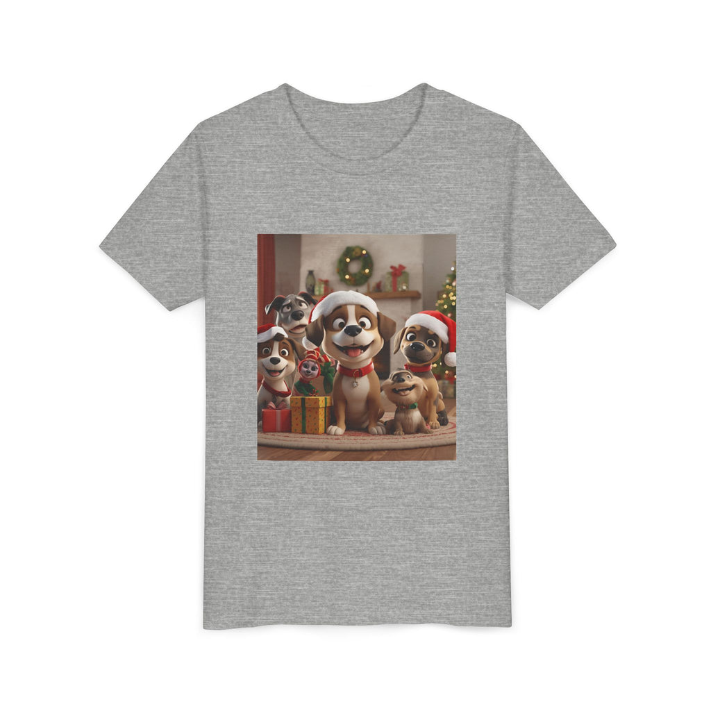 Cute Festive Christmas Dog Youth Short Sleeve Tee