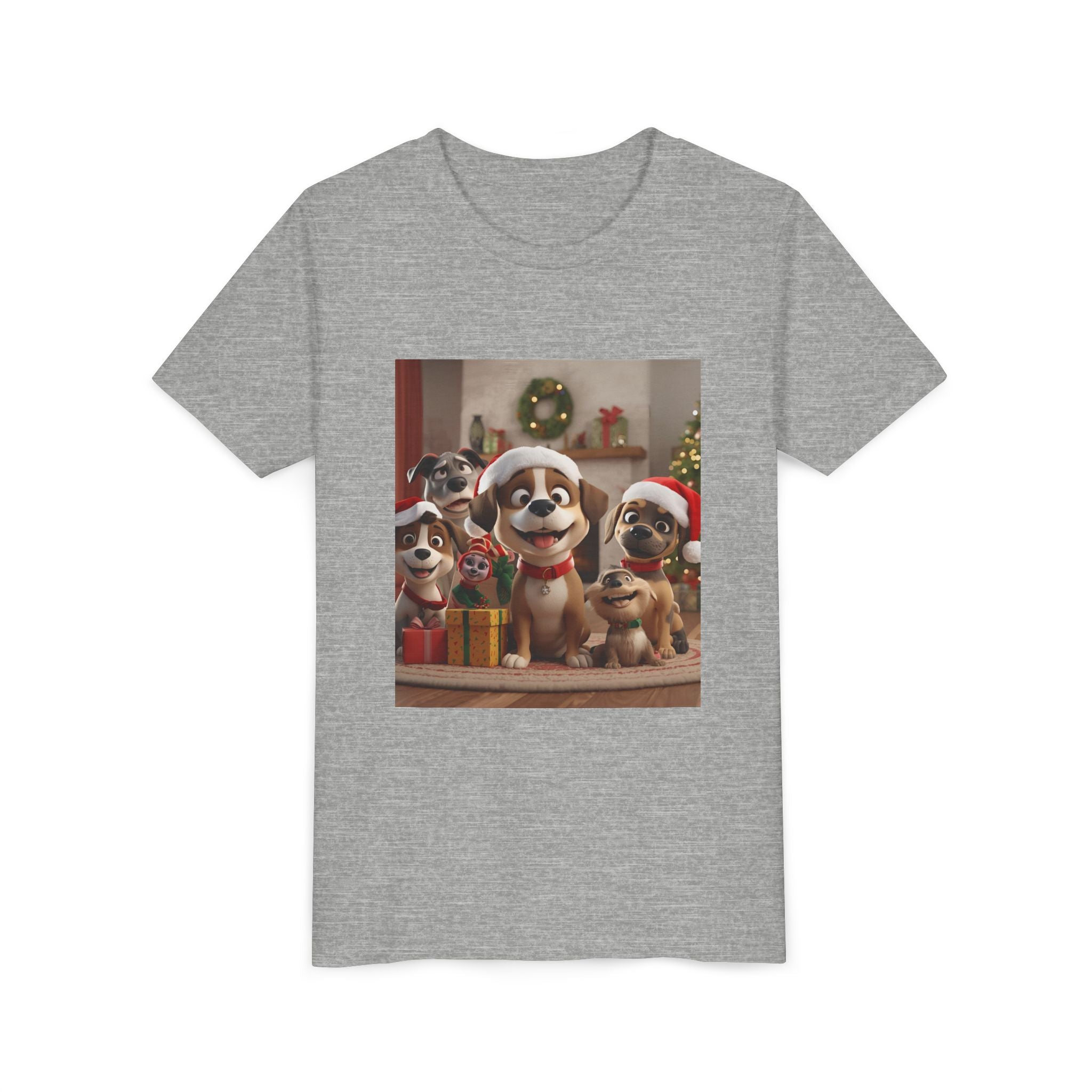 Cute Festive Christmas Dog Youth Short Sleeve Tee