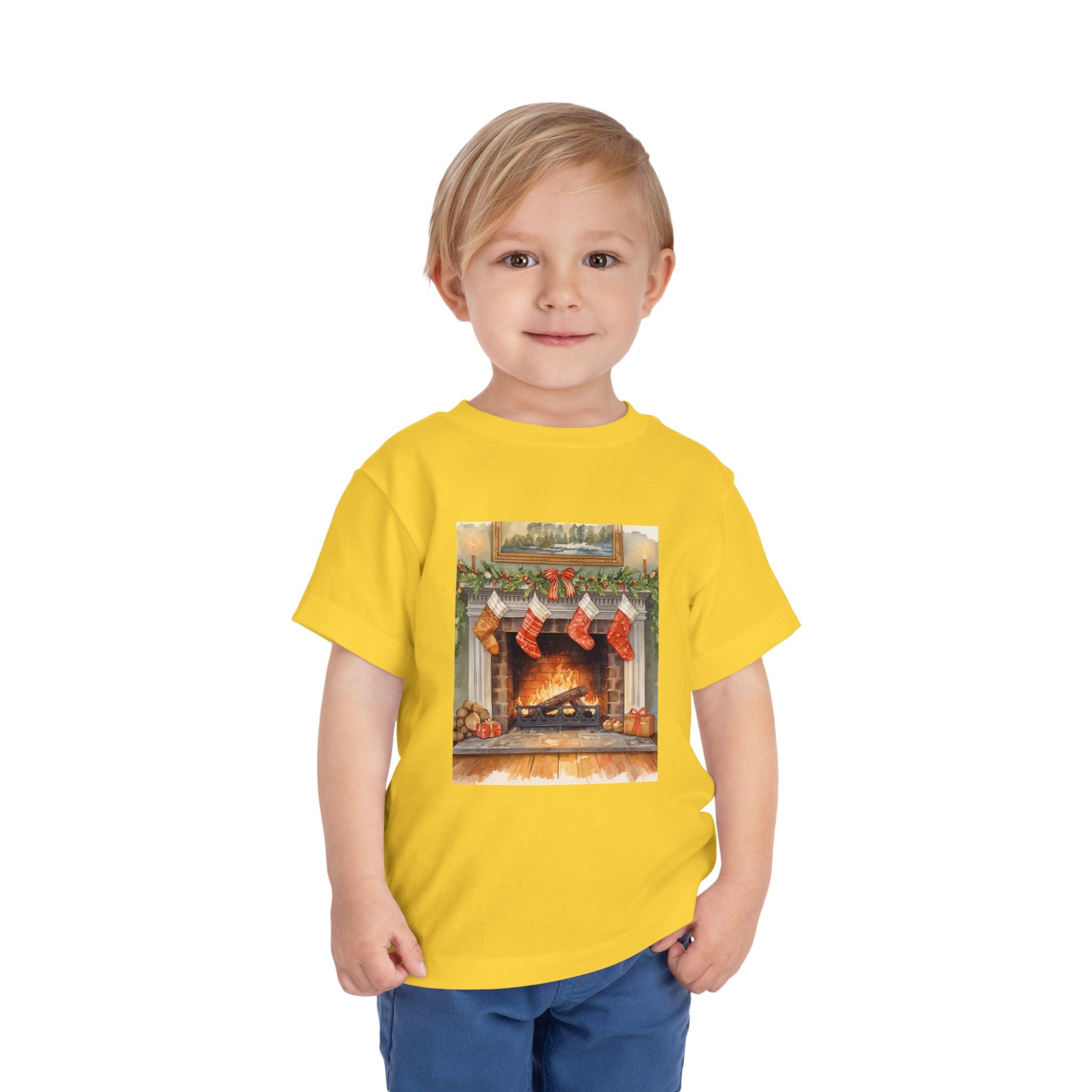 Christmas Stocking Fireplace Toddler Short Sleeve Tee