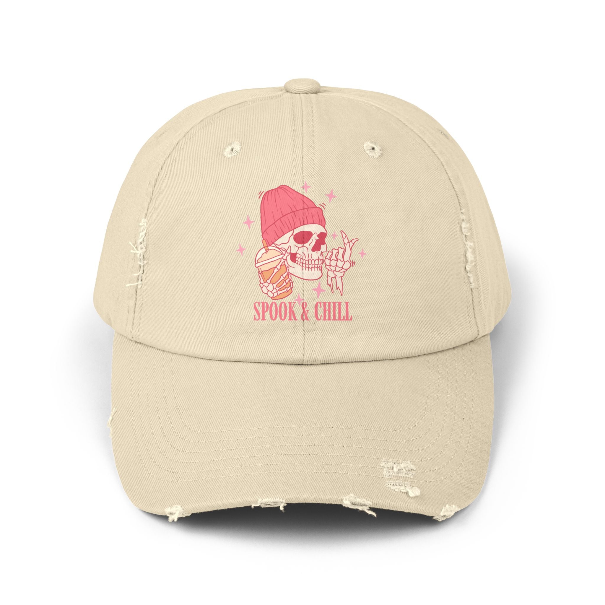 Spooky Chill Unisex Distressed Cap, Halloween Hat, Casual Cap, Skull Cap, Trendy Dad Hat, Spooky Vibes, Chill Lifestyle