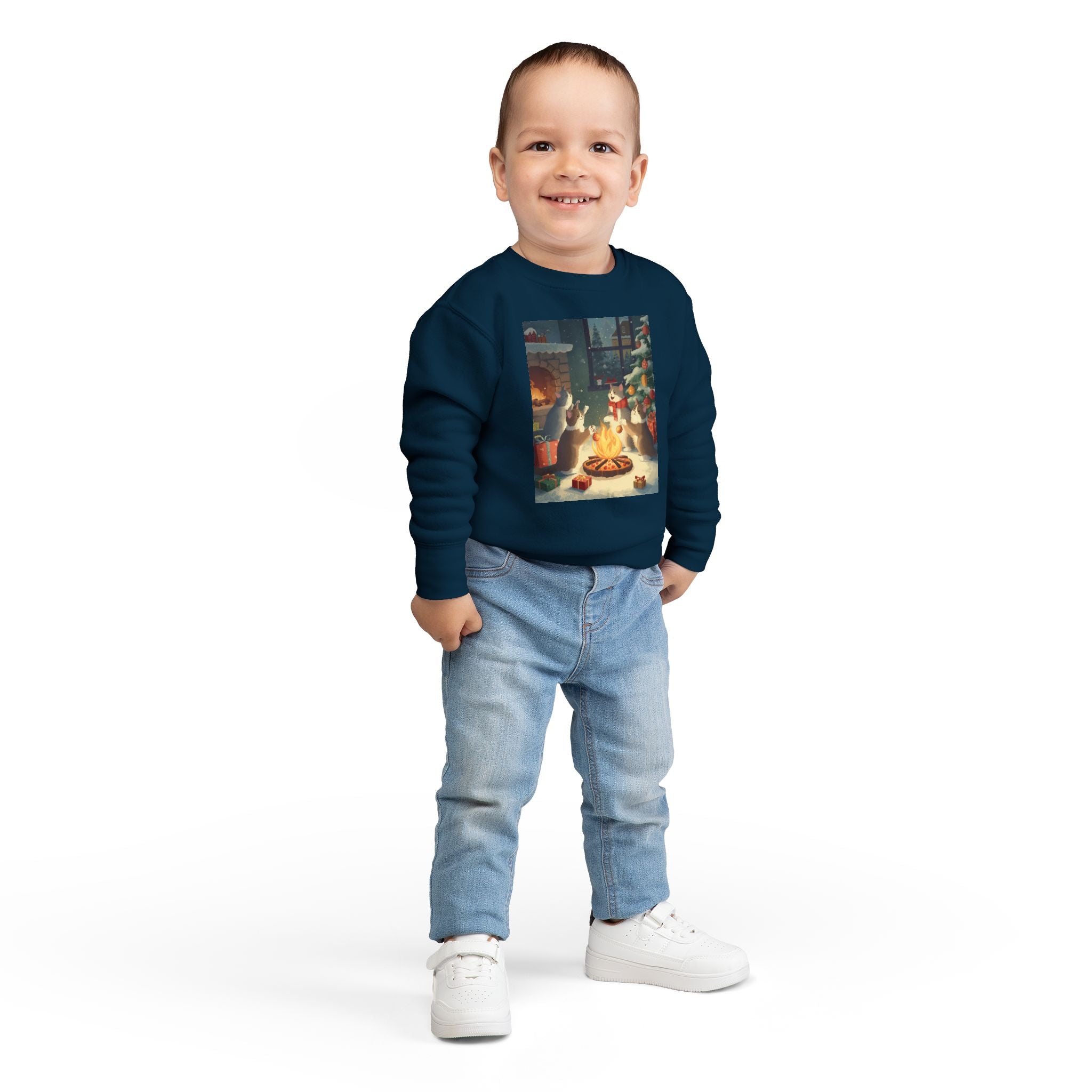 Cozy Holiday Toddler Sweatshirt, Christmas Gift, Cute Cat Design, Winter Apparel, Kids Holiday Clothing, Family Matching