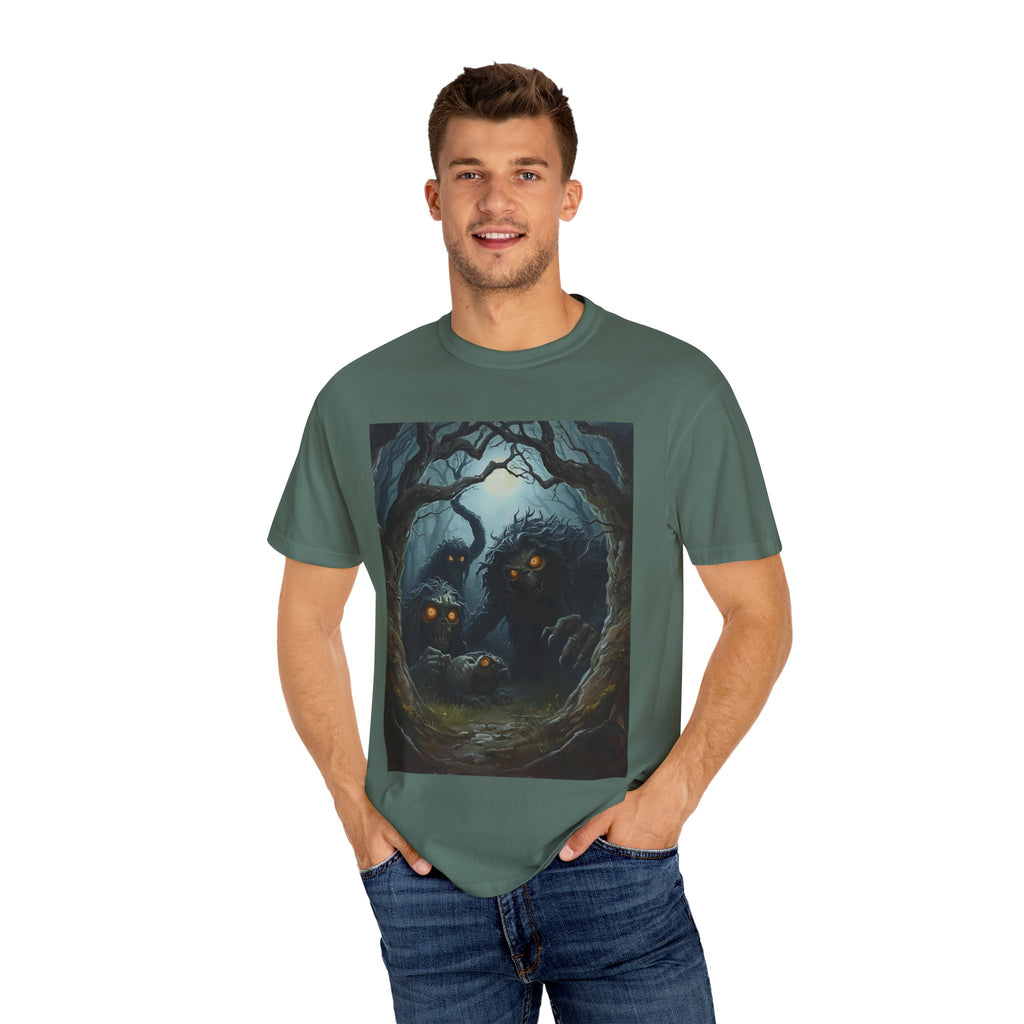 Spooky Mystical Forest T-Shirt | Unisex Garment-Dyed Tee for Nature Lovers | Perfect for Halloween, Casual Wear, Gift Idea