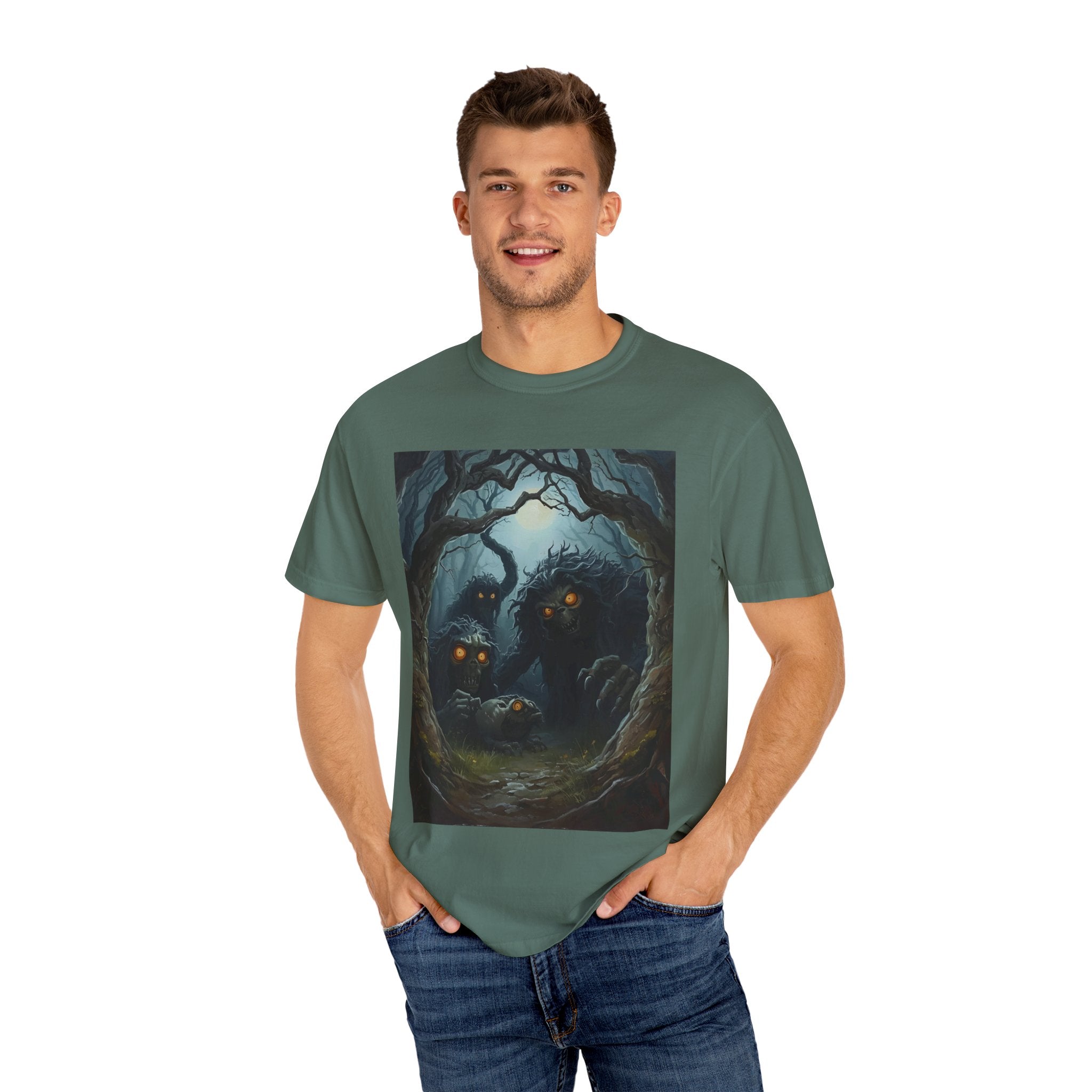 Spooky Mystical Forest T-Shirt | Unisex Garment-Dyed Tee for Nature Lovers | Perfect for Halloween, Casual Wear, Gift Idea