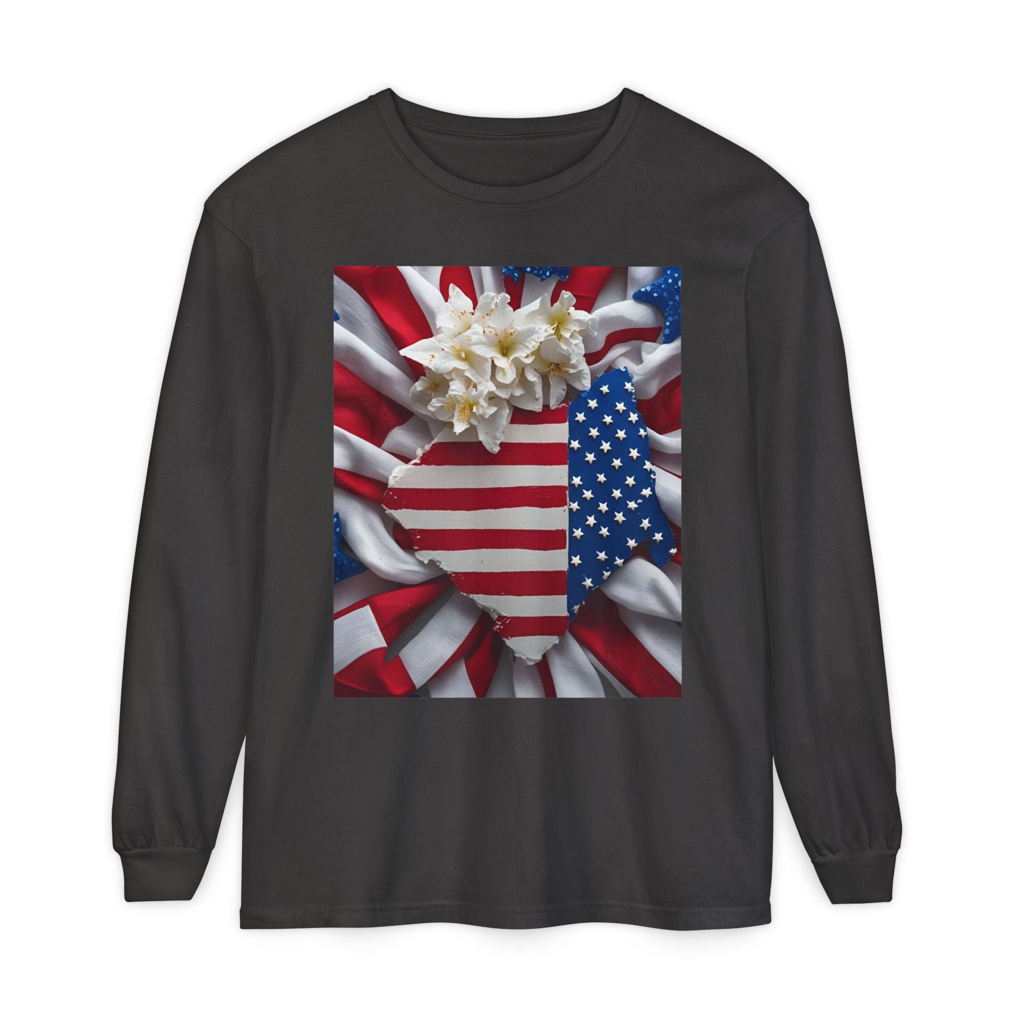 Patriotic Long Sleeve T-Shirt | Unisex Garment-Dyed Tee for Independence Day, Memorial Day, Fourth of July, Summer BBQs, Gifts