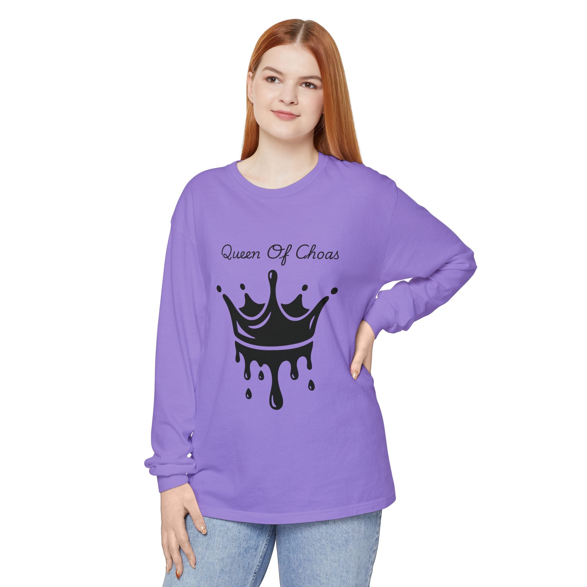 Queen of Chaos Long Sleeve T-Shirt - Stylish Unisex Apparel for Creative Souls, Casual Wear, Gift for Her, Birthday, Everyday Style