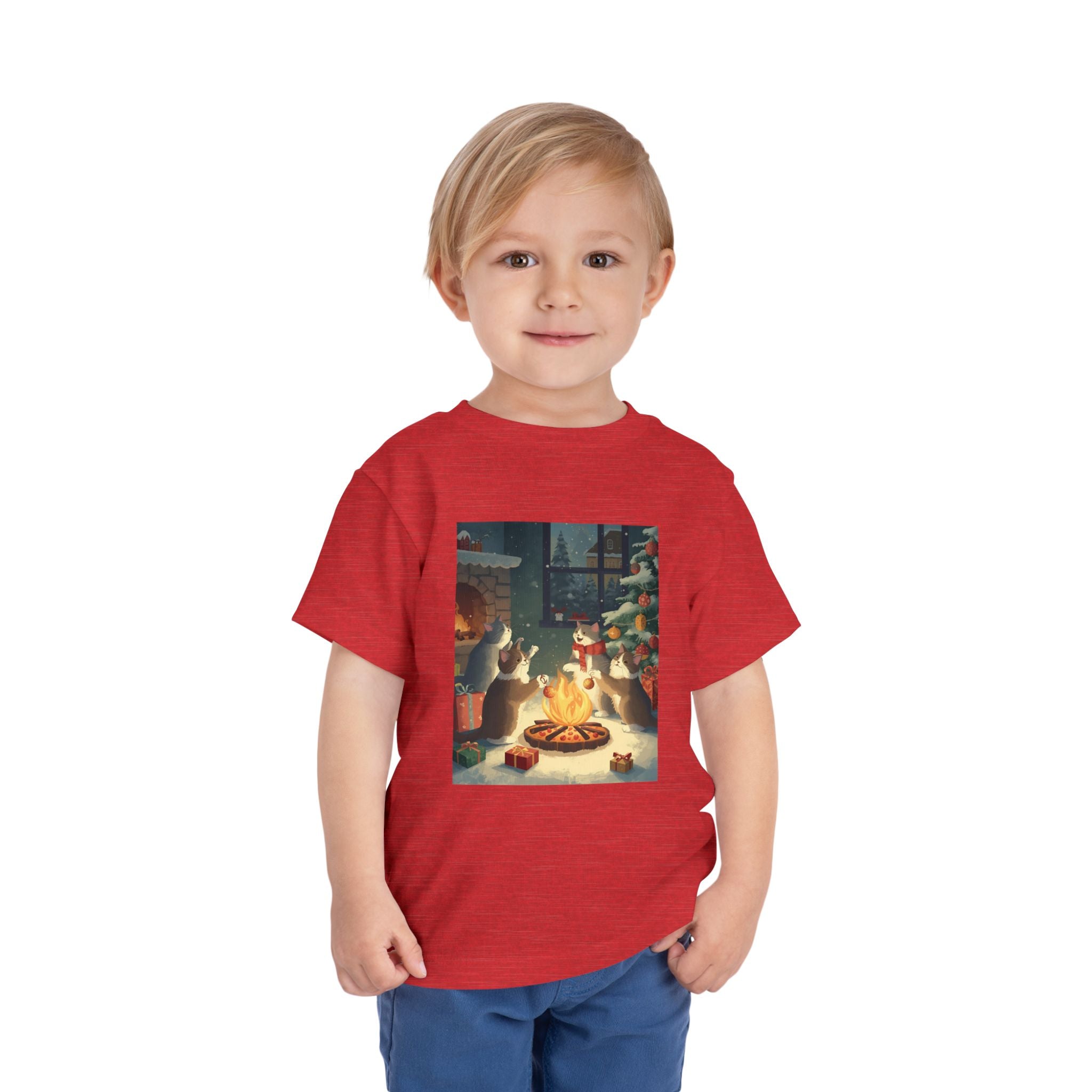 Cute Cat Christmas Festive Toddler Short Sleeve Tee