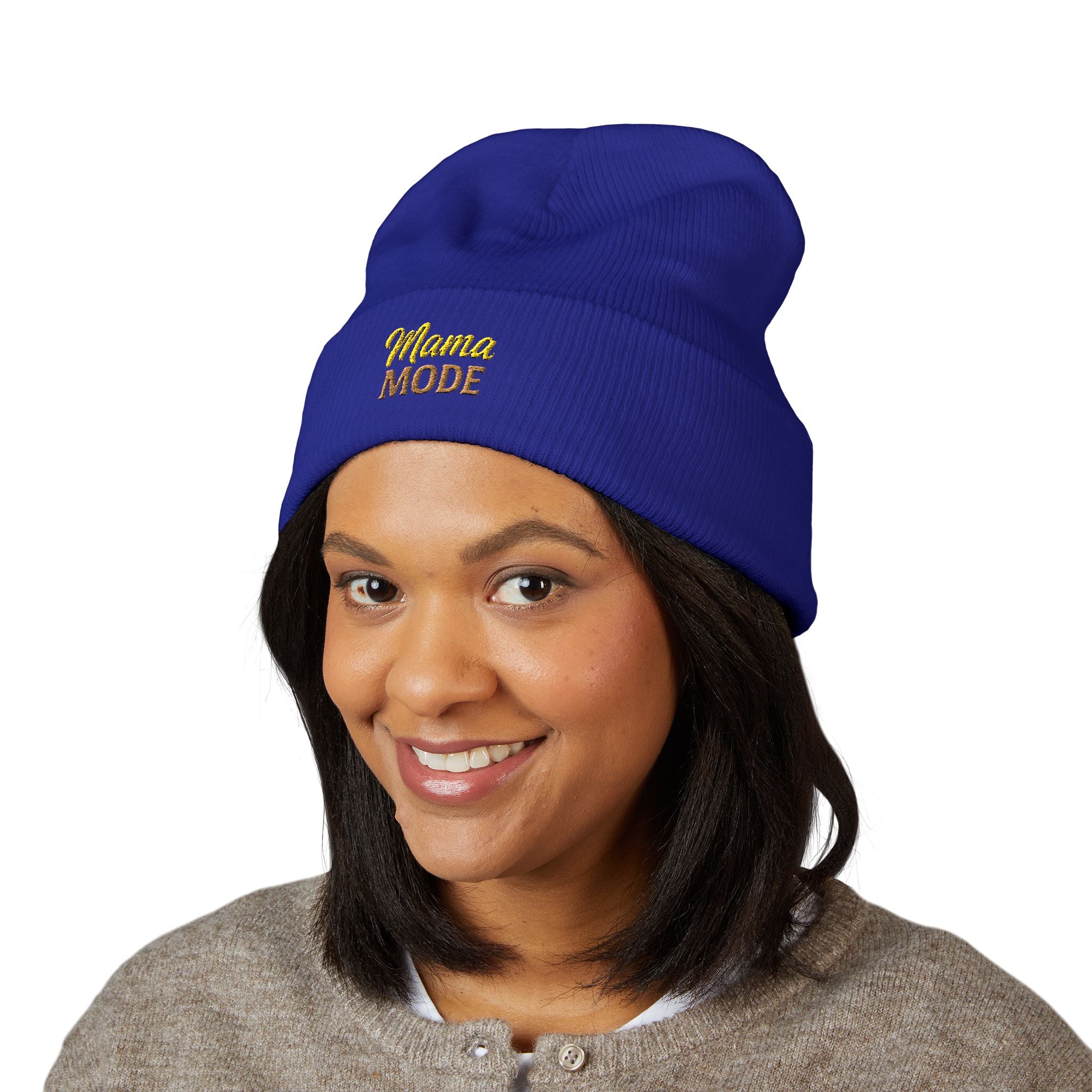 Mama Mode Embroidered Cuffed Beanie — Cozy Mom Hat, New Mom Gift