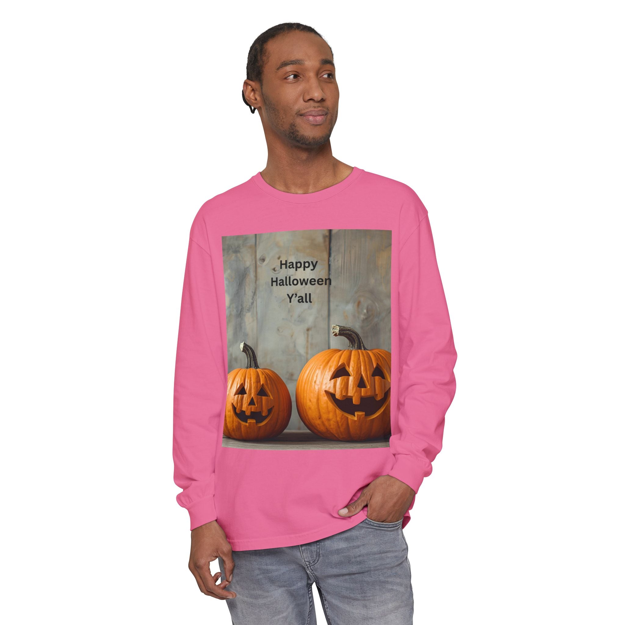 Halloween Pumpkin Long Sleeve Tee, Happy Halloween Shirt, Fall Apparel, Unisex Halloween T-Shirt, Seasonal Clothing